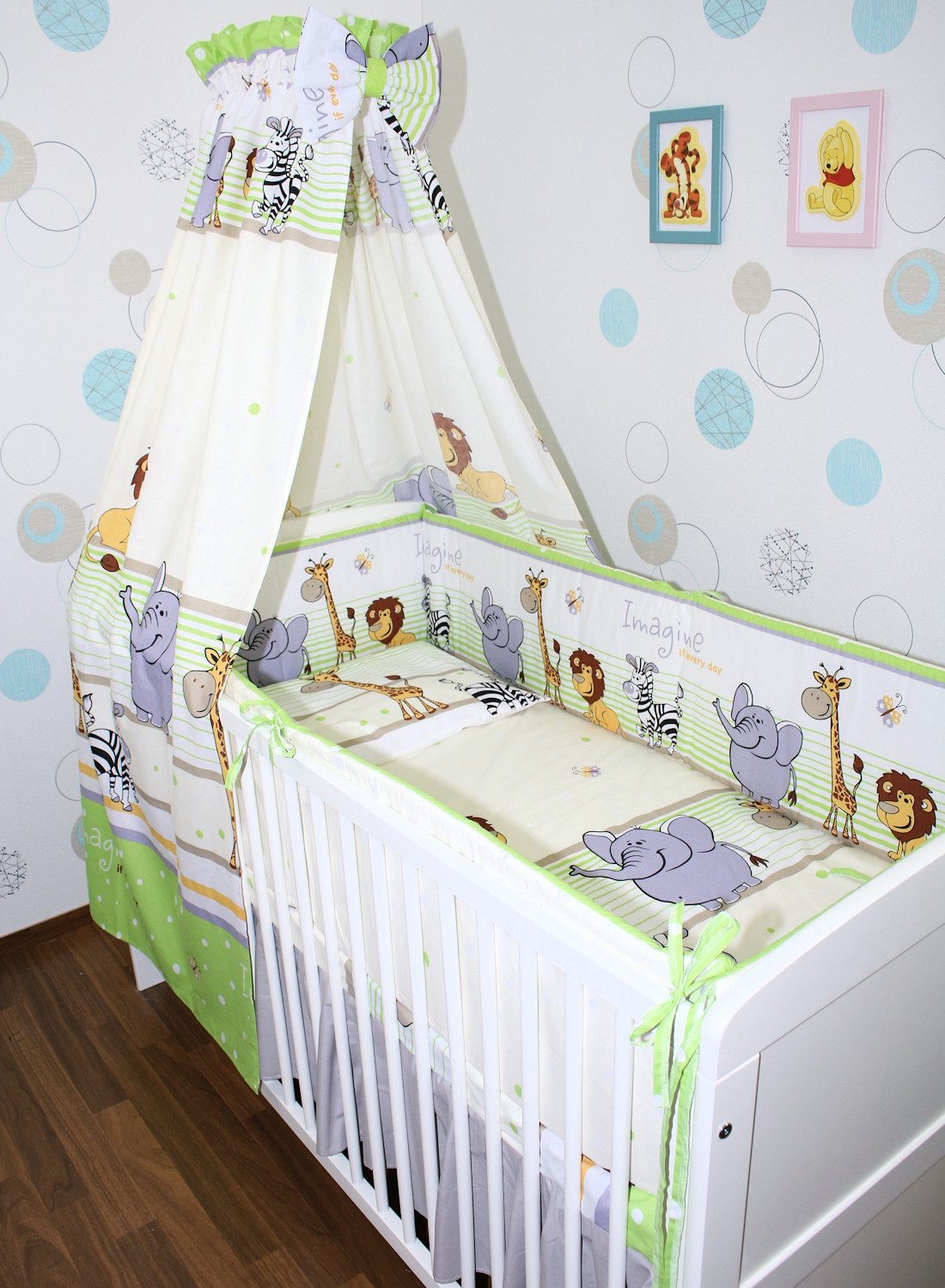 Babybettwäsche Baby Bettset- 6 teiliges mit 420 Nestchen Vollstoff Himmel Bettwäsche