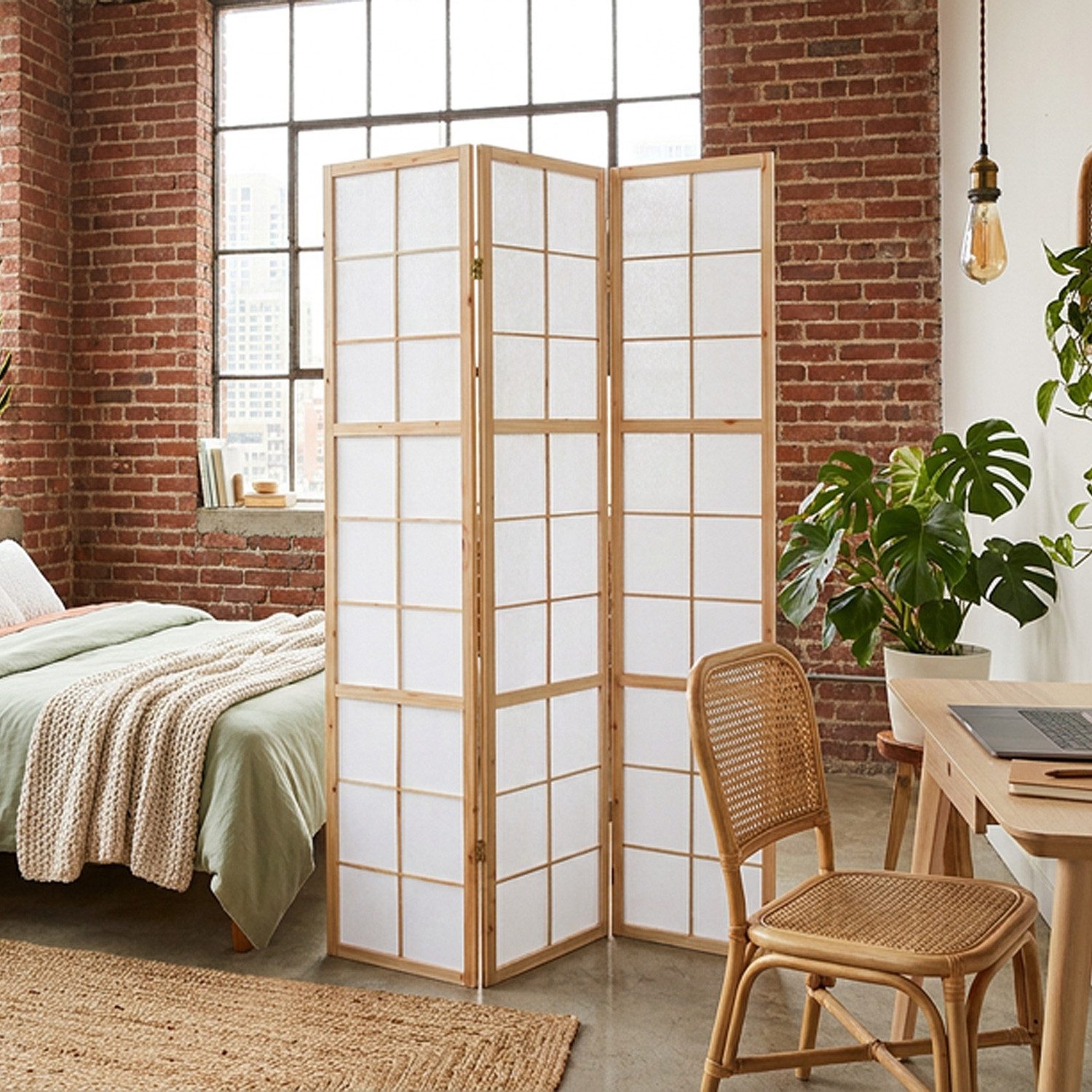 Homestyle4u Paravent Raumteiler Indoor Holz Trennwand Shoji in Weiß Sichtschutz faltbar (3-teilig)