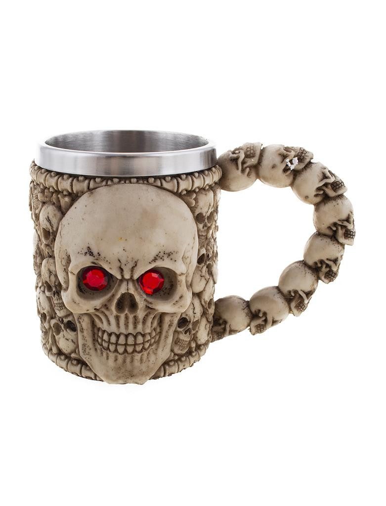 Funny Fashion Dekoobjekt Halloween Becher mit Totenkopf, Metall 16 x 9 x 1