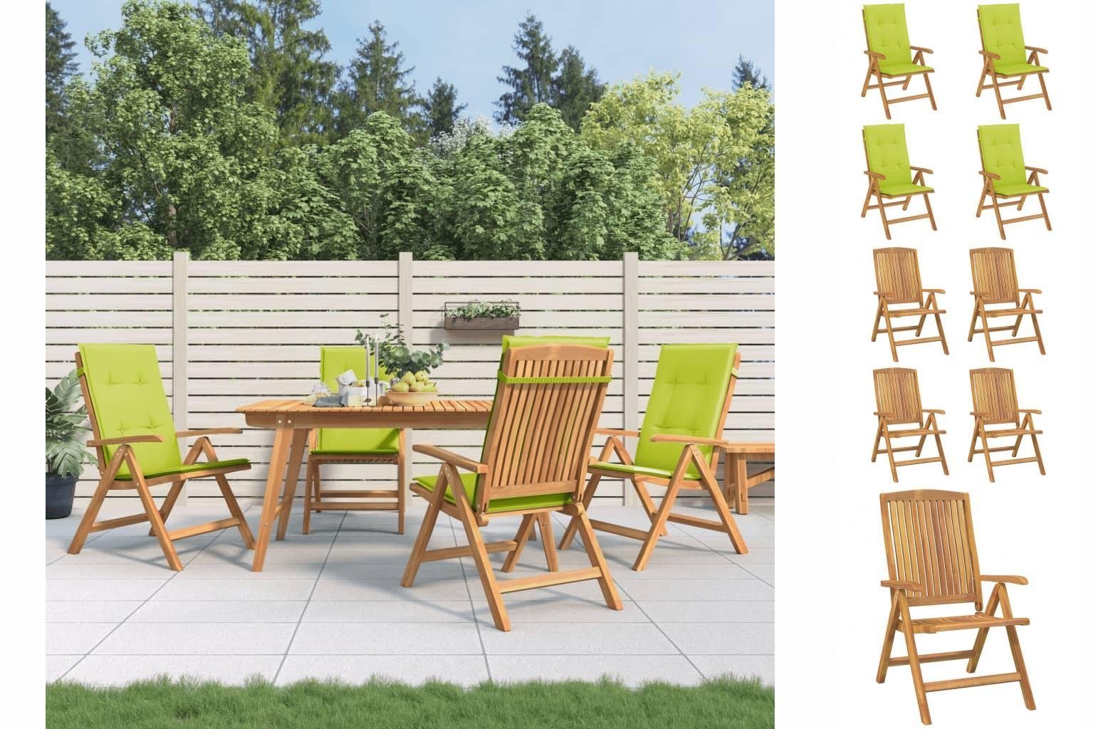 vidaXL Gartenstuhl Gartenstühle mit Auflagen Kissen 4 Stk Massivholz Teak Hochlehner Klap