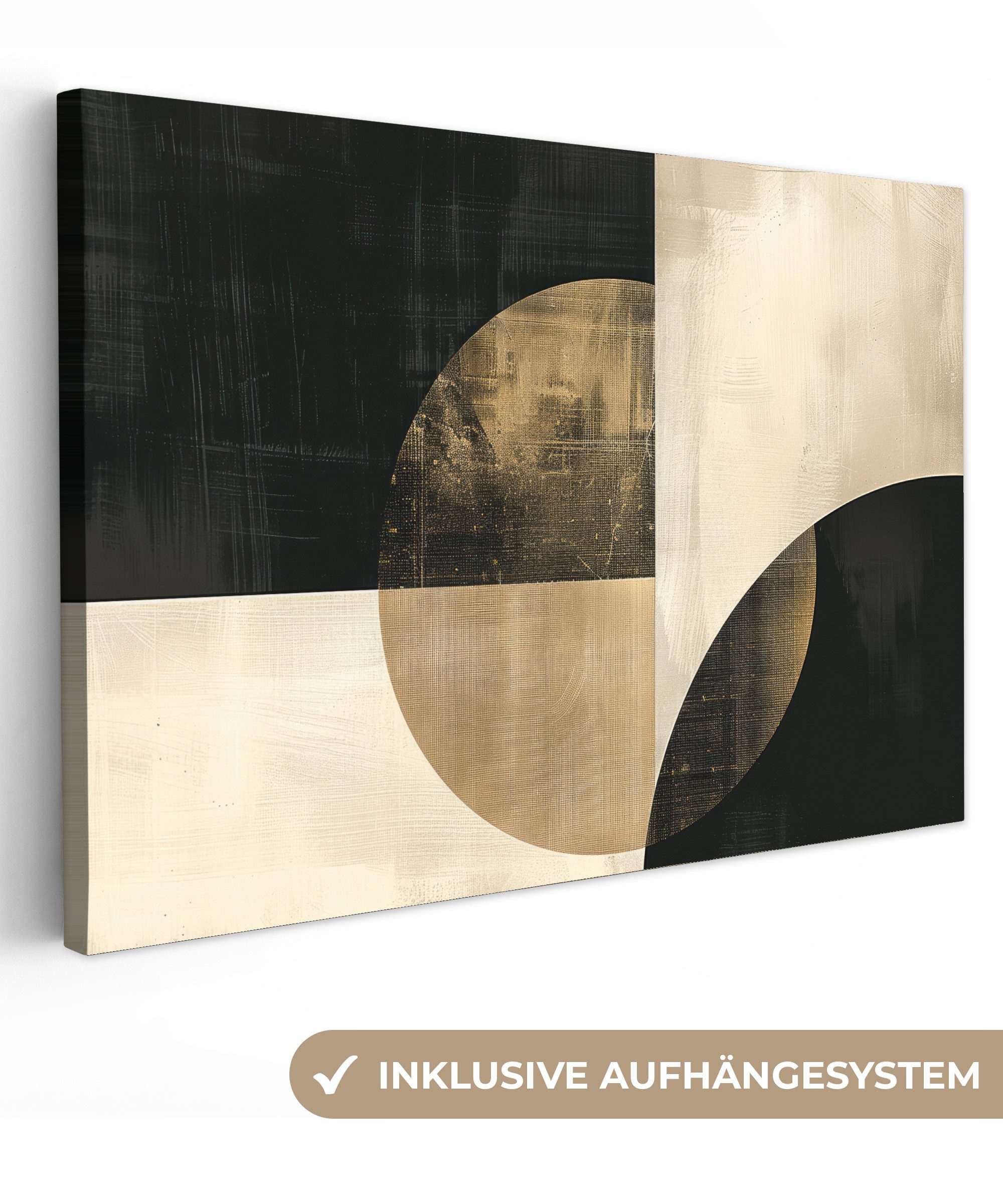 OneMillionCanvasses® Leinwandbild Abstrakt - Geometrische Formen - Schwarz - Gold, (1 St), Leinwand Bilder Klein, Wand Dekoration 30x20 cm