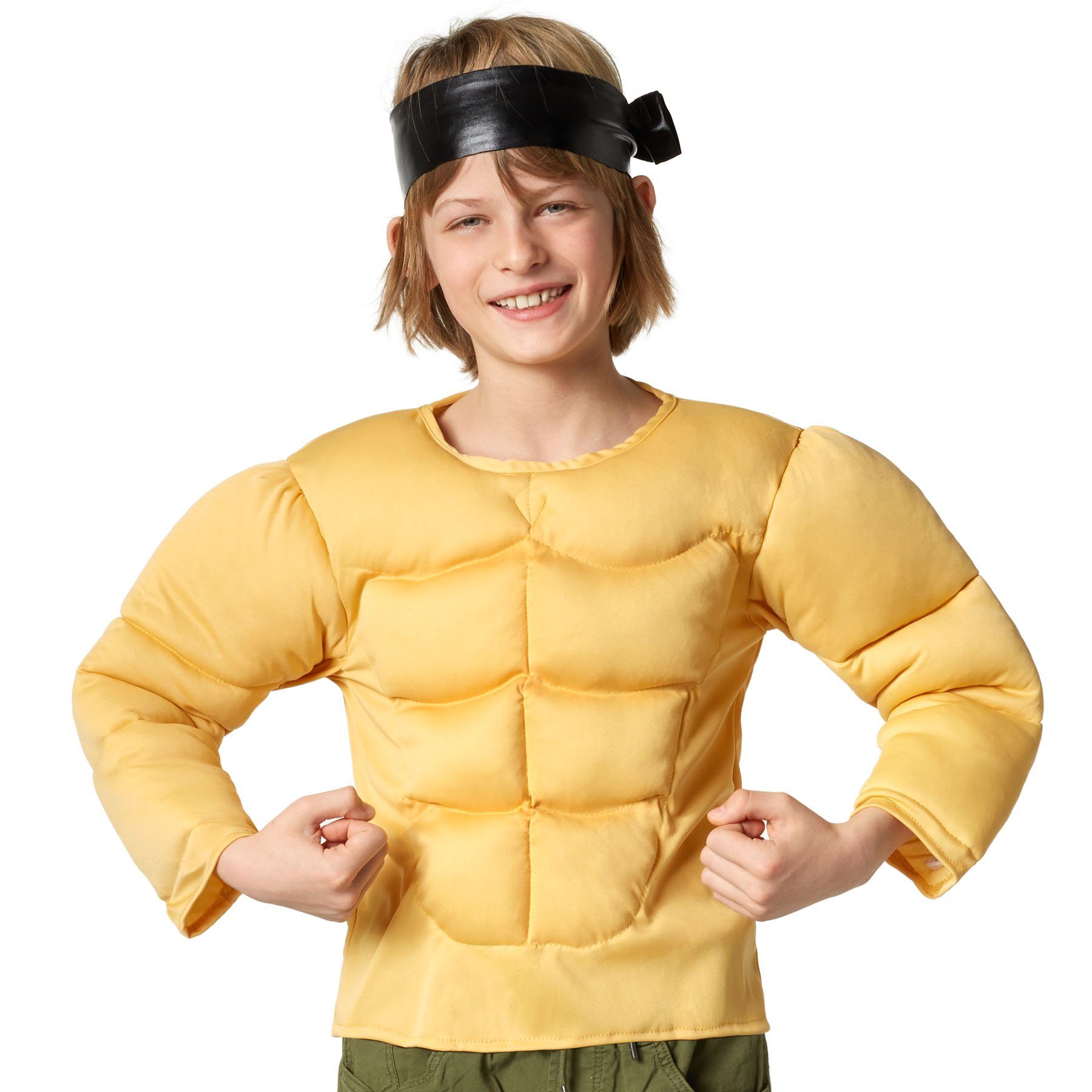 dressforfun Kostüm Faschingskleidung/Maskeradenverkleidung, in gelb, Zeigt Sixpack, Gr. 152 (12-14 Jahre), Brust- und Armmuskeln, Klettverschl. im Nacken