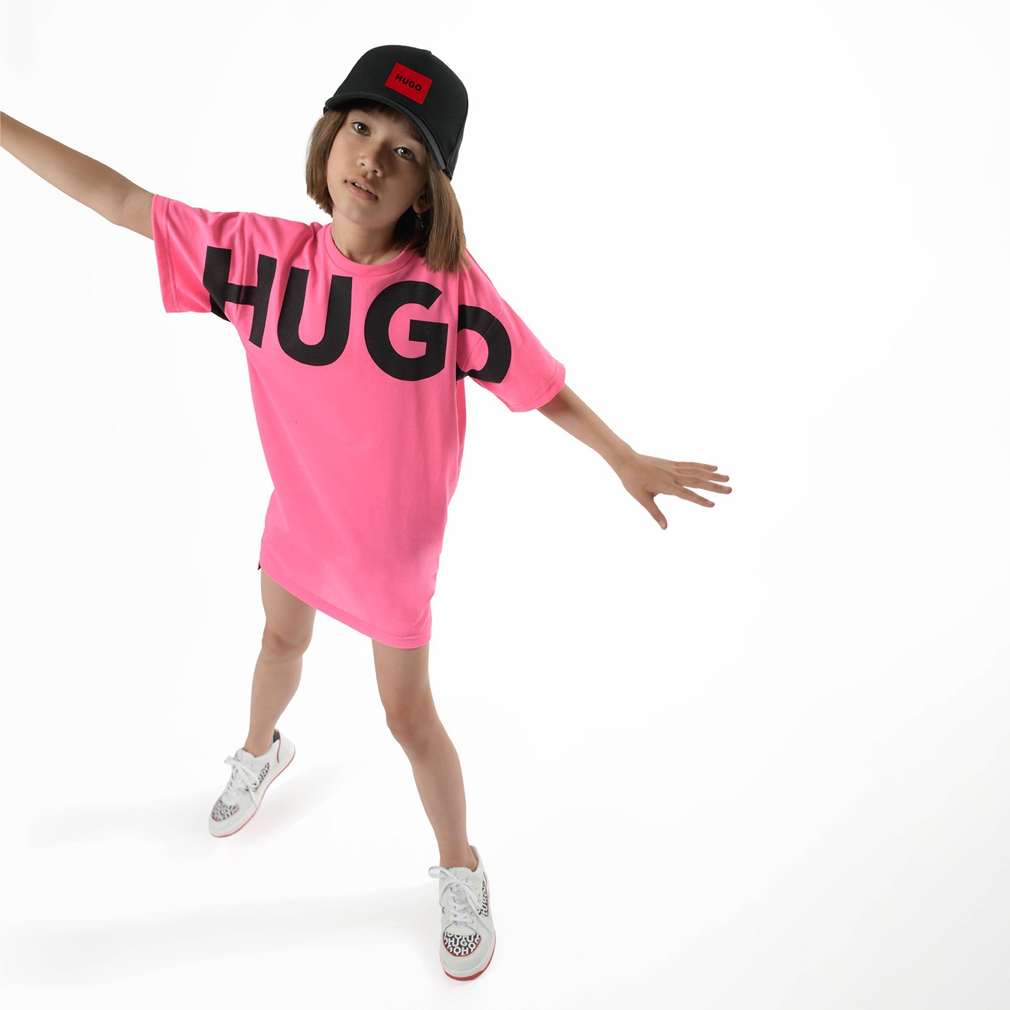 HUGO Shirtkleid Hugo Kids Kleid (1-tlg) Logo mit Shirtkleid pink