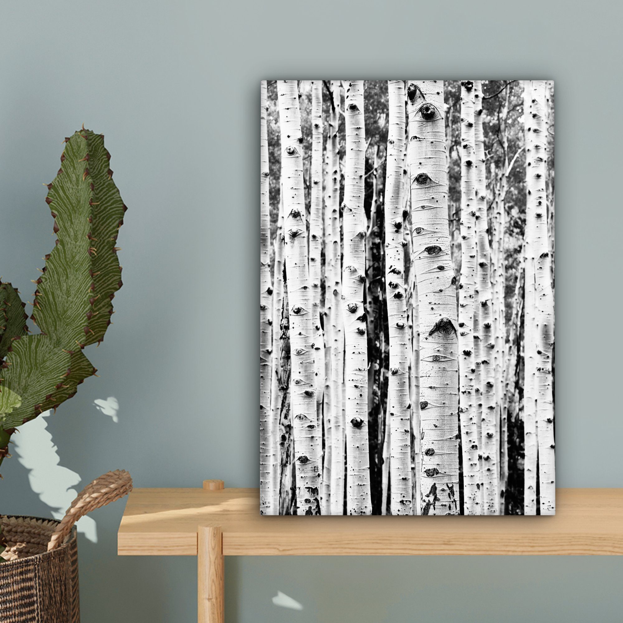 OneMillionCanvasses® Leinwandbild Bäume - Holz - Schwarz und weiß - Natur, Fotodruck (1 St), Leinwand Canvas Wandbild, Wanddekoration 20x30 cm – Bild 5 von 5