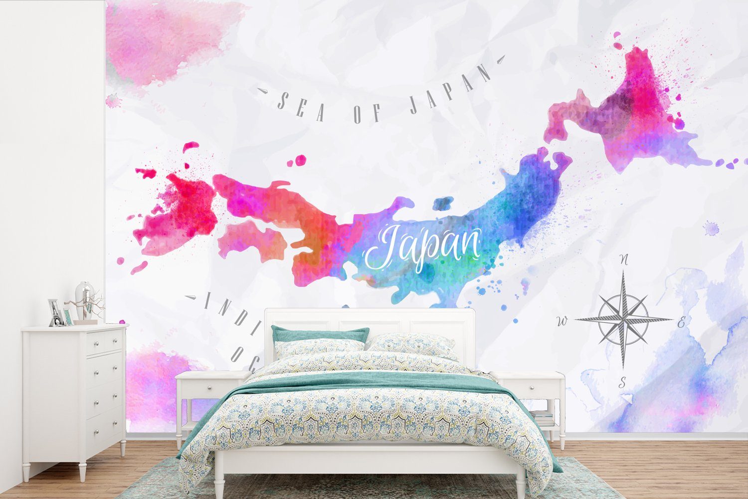 MuchoWow Fototapete Weltkarte für Tapete St), Farben Schlafzimmer, Kinderzimmer, Vinyl Wohnzimmer, (6 Japan, Matt, Wallpaper bedruckt, - 