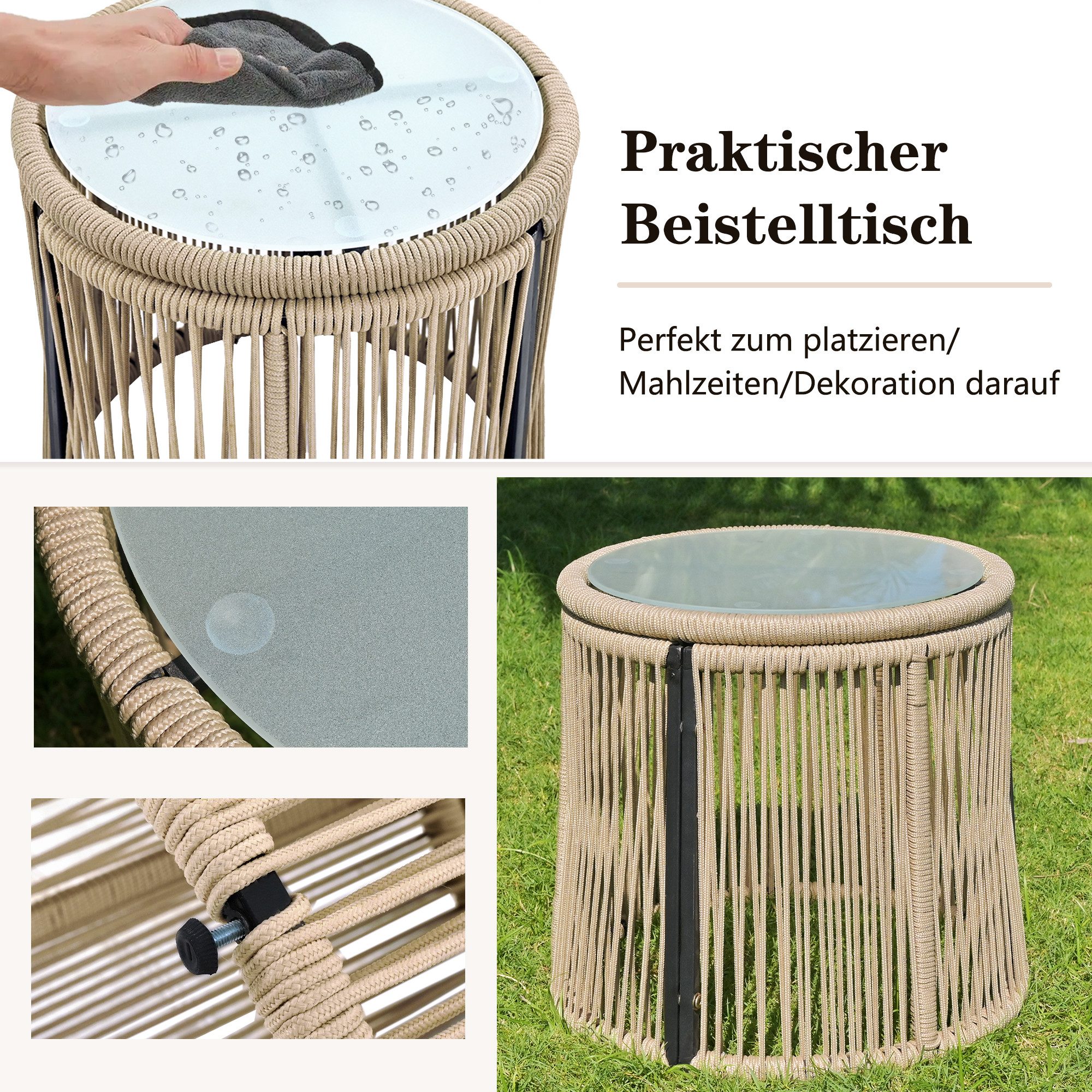 DOPWii Gartenlounge-Set Gartenlounge-Set, Gartenmöbel, Gartenlounge mit Eisengestell,Seilbezug, Gartenmöbel aus gewebtem Seil,L-förmiges Gesprächsset mit Tisch