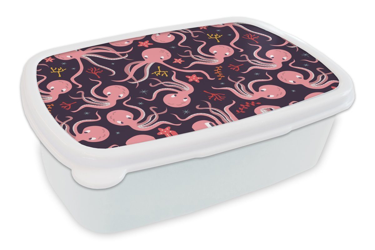 MuchoWow Lunchbox Oktopus - Baby - Entwurf, Kunststoff, (2-tlg), Brotbox für Kinder und Erwachsene, Brotdose, für Jungs und Mädchen weiß
