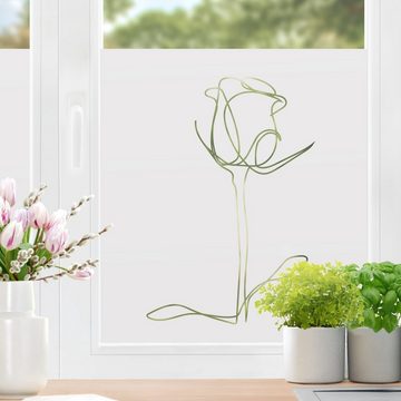 Fensterfolie statisch haftend Motiv Fensterdeko Line Art Rose Blume, Bilderdepot24, blickdicht, Sichtschutzfolie selbsthaftend & repositionierbar inklusive Anleitung, Innen Fenster Tür Balkontür Küche Badezimmer Wohnzimmer Schlafzimmer