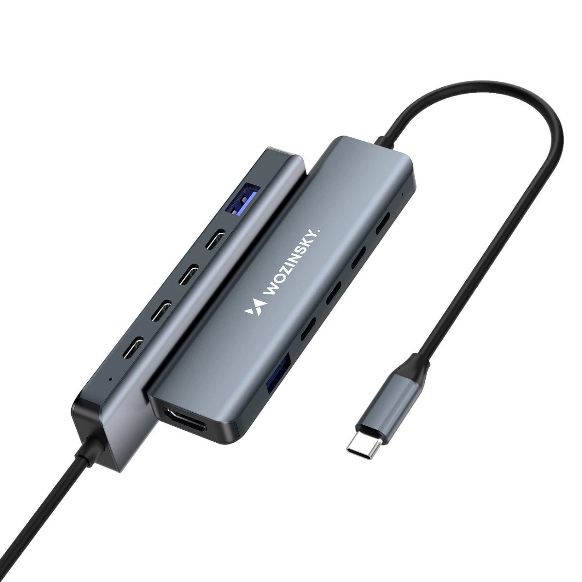 Wozinsky WHBC10Y4S USB-Adapter USB-C, USB-A, HDMI zu USB-C, 25 cm, Multifunktionaler 6-in-1 USB-C Hub mit 4K HDMI und 100 W PD