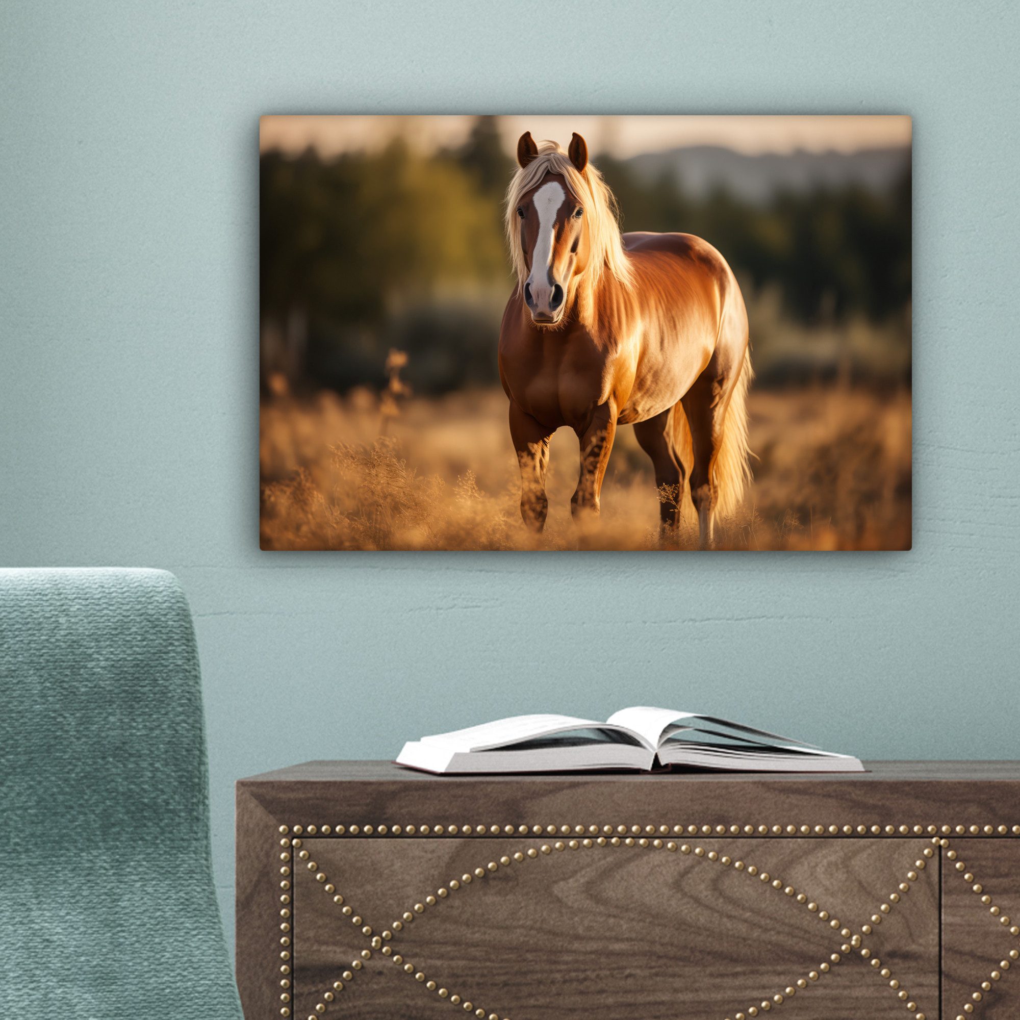 OneMillionCanvasses® Leinwandbild Pferd - Braun - Natur - Weide - Tier, Fotodruck (1 St), Leinwand Canvas Wandbild, Wanddekoration 20x30 cm – Bild 3 von 5