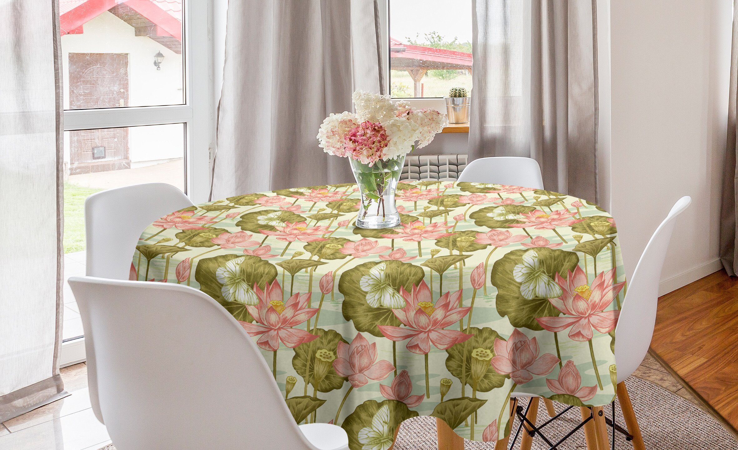 Tischdecke Küche Blätter Tischdecke Schmetterling asiatisch Abakuhaus Dekoration, Kreis Abdeckung Esszimmer für Exotische