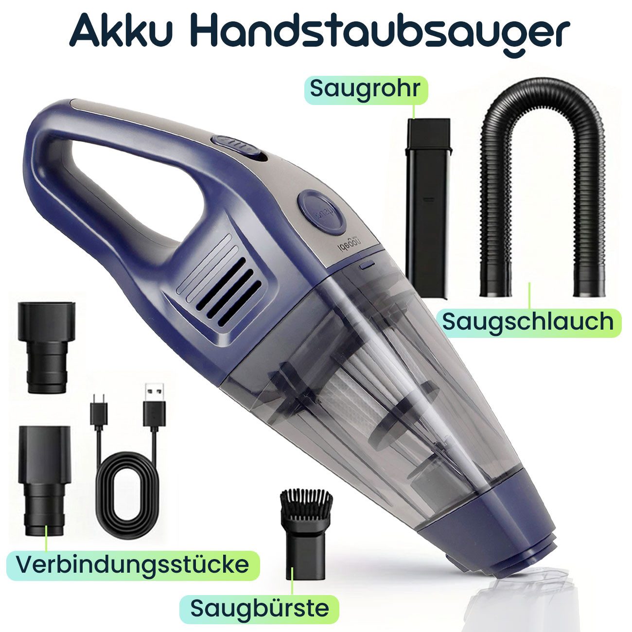 shop'n smile ideoon Akku-Handstaubsauger 6800 Pa starker Mini Staubsauger, kabellos, 66 W, kompakt & leise für Auto, Büro, Zuhause