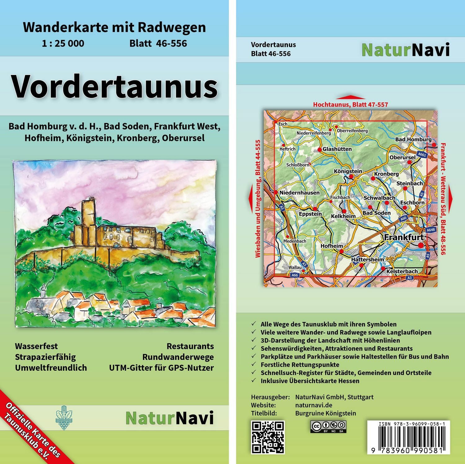 Vordertaunus 1 : 25 000, Blatt 46-556 Wanderkarte mit Radwegen. Bad Ho / diverse, X