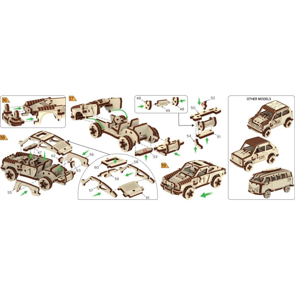 Wooden City Puzzle 3D Puzzle Superfast Rallye Auto Nr.4, Puzzleteile