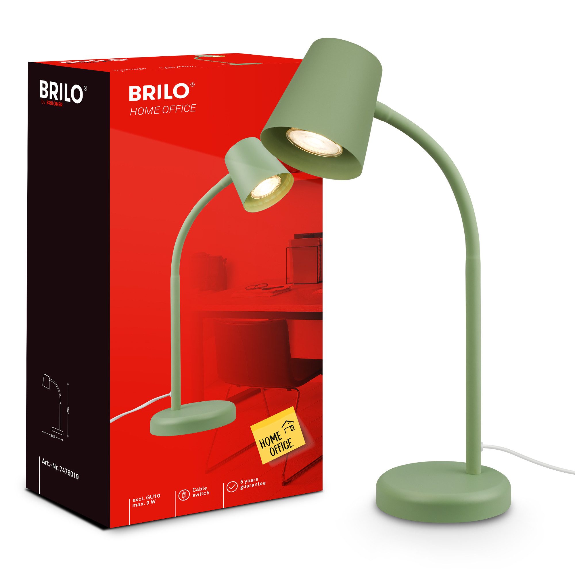 Briloner Leuchten Tischleuchte LED Tischlampe Bürolampe Homeoffice Schreibtischlampe Kinderzimmer, ohne Leuchtmittel, 2700K - Extra - Warmweiß