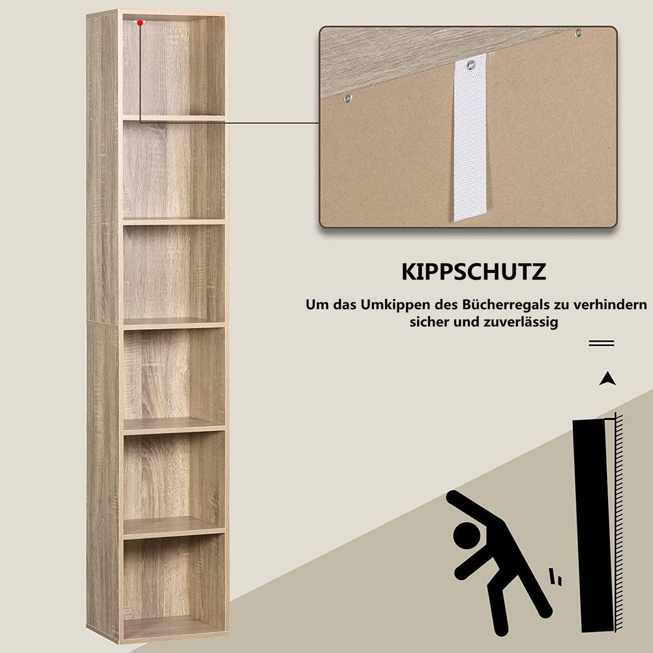 Aktenschrank, 30x24x158,5cm Bücherregal, Fächer, MDF, Helleiche Woltu 1-tlg., 6