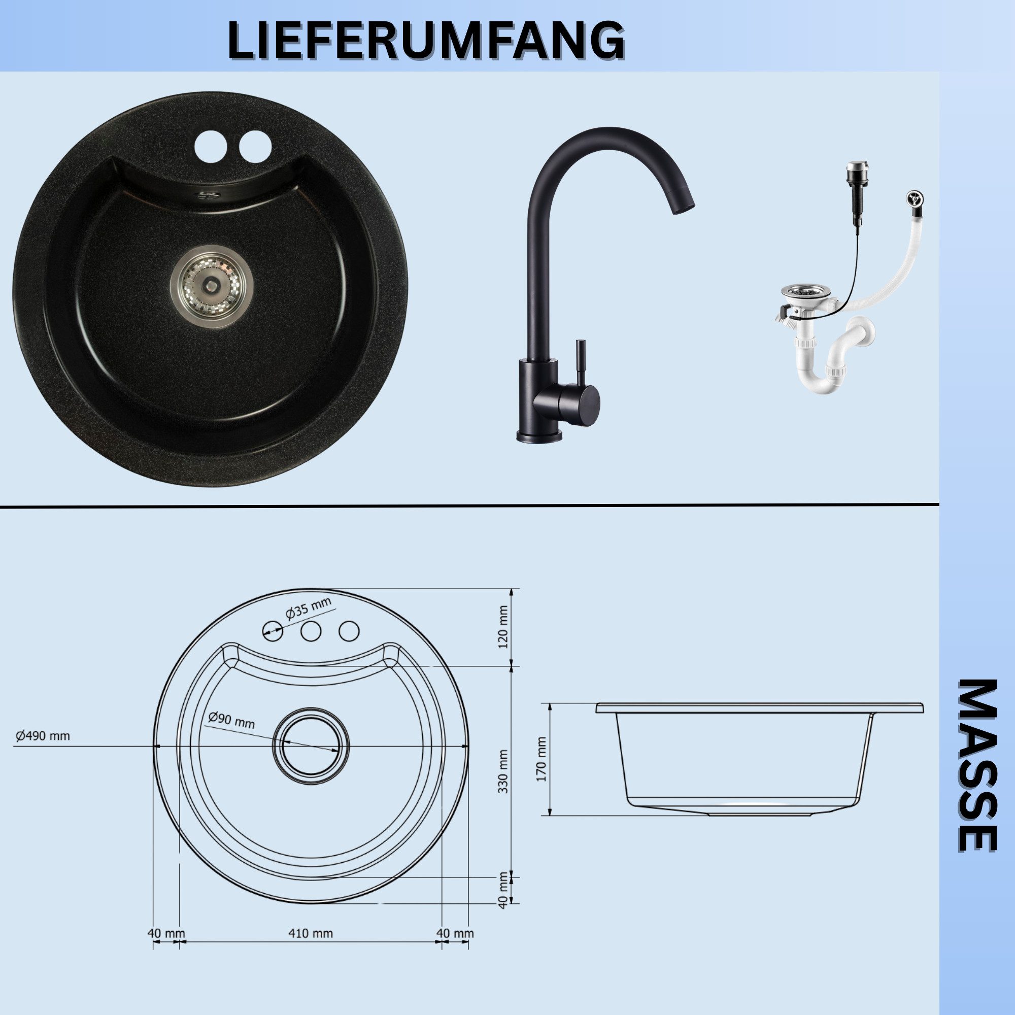 Faizee Möbel Granitspüle Faizee Möbel Granitspüle Granit Spüle Einbauspüle rund Spülbecken, Rund