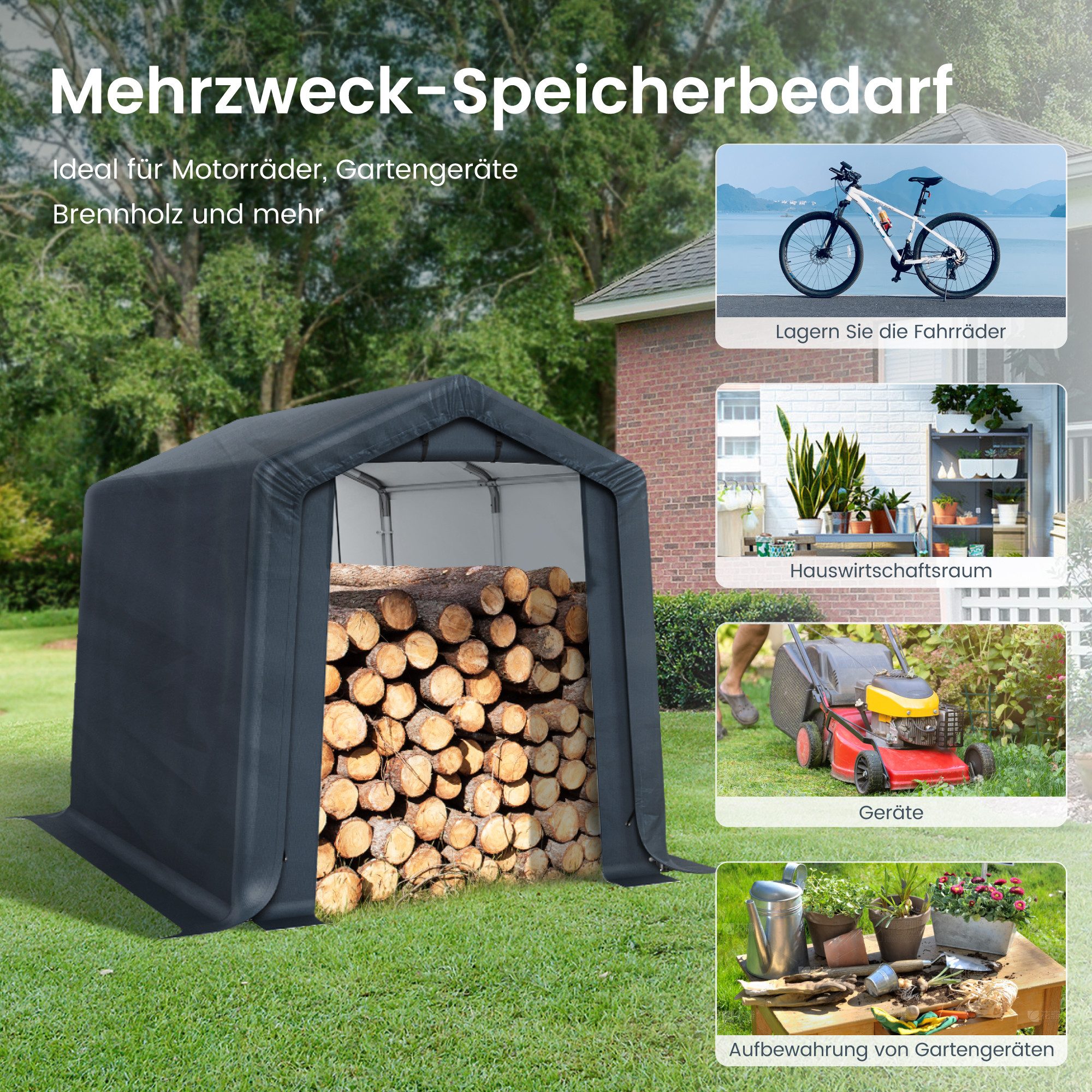 PHI VILLA Gartenhaus, (Gartenhütte mit 2 Türen Fahrradgarage Outdoor), Gartenhütte mit 2 Türen Fahrradgarage Outdoor