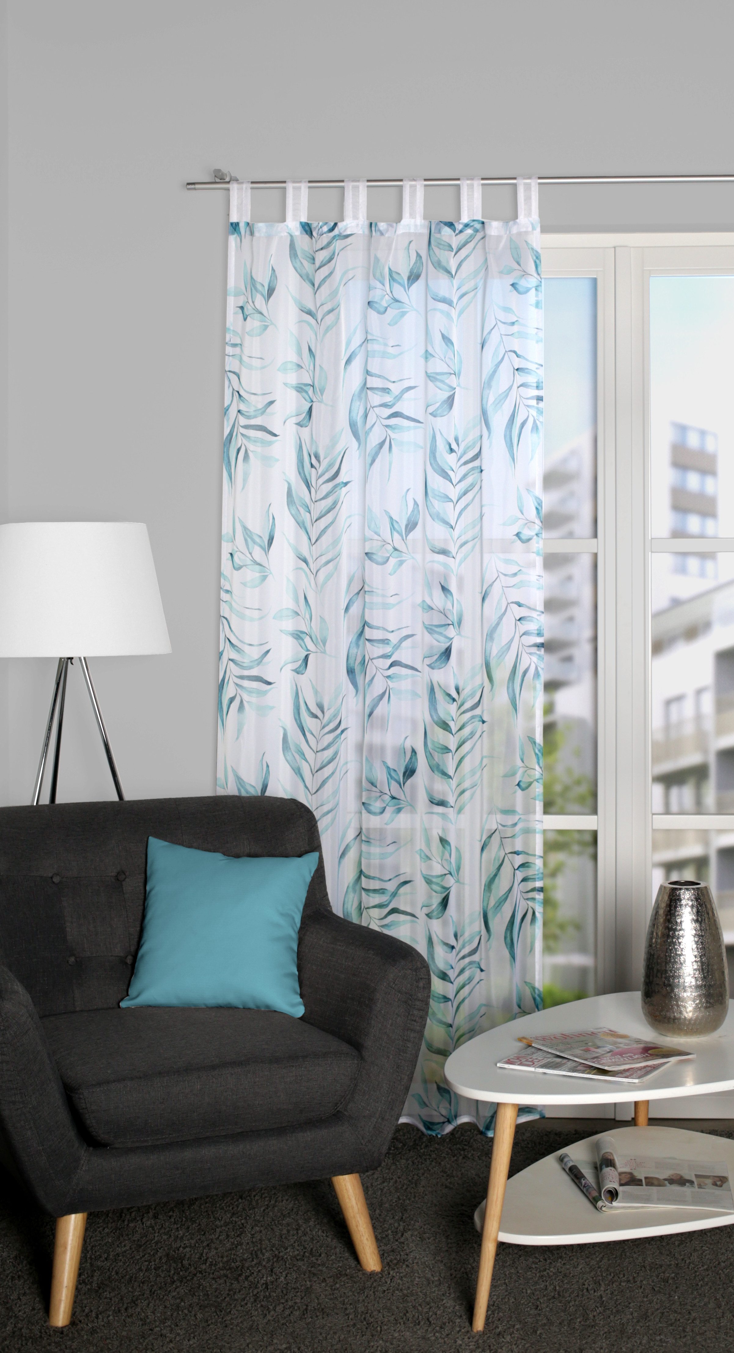 HOME WOHNIDEEN Gardine GORANE (1 St), Schlaufen, halbtransparent, Polyester, bedruckt