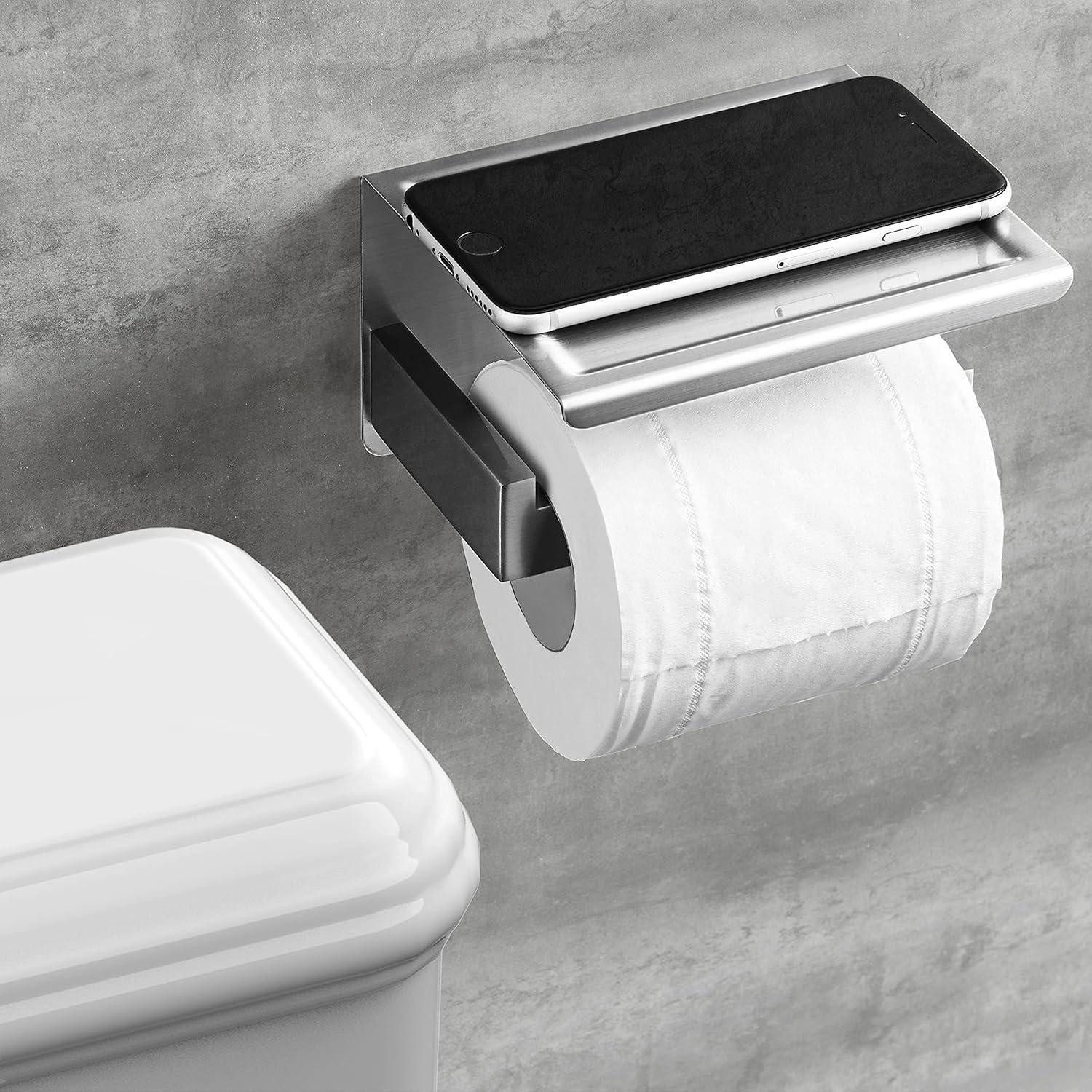 LuxusKollektion Toilettenpapierhalter Toilettenpapierhalter selbstklebend Ablage Gebürstet Edelstahl – Bild 2 von 5