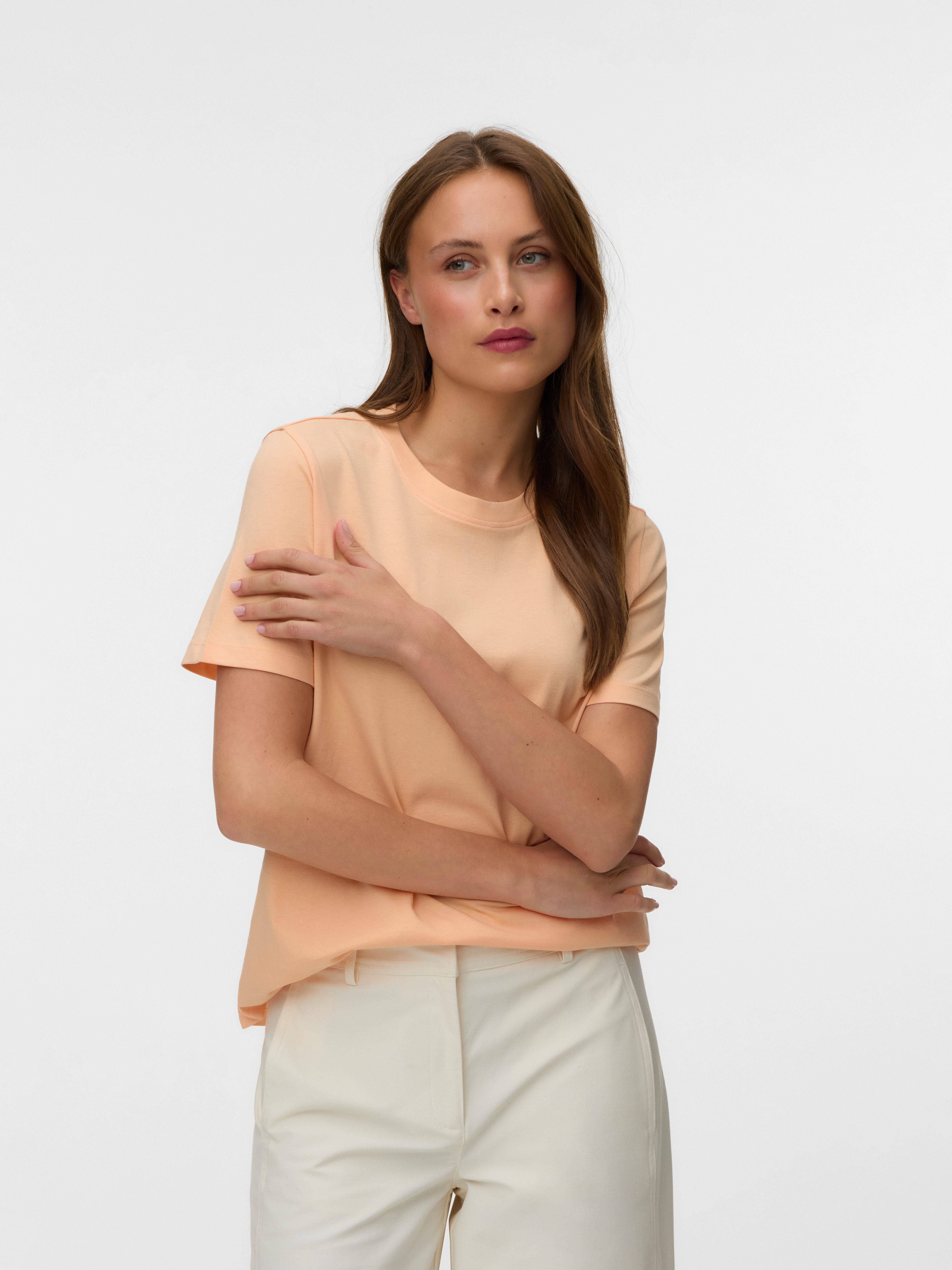Vero Moda Kurzarmshirt VMPAULINA SS T-SHIRT GA JRS NOOS Baumwolle, regular fit
