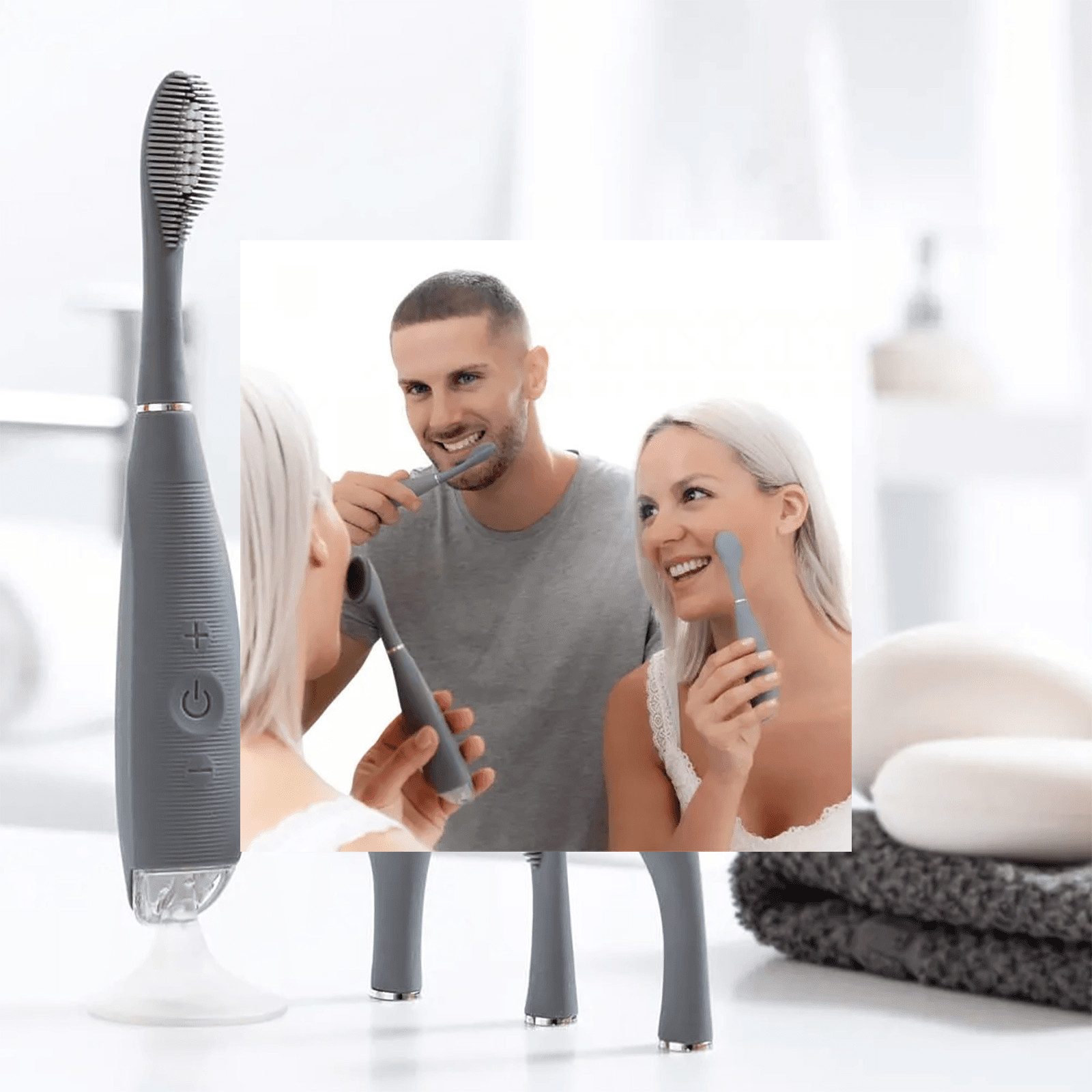 InnovaGoods Schallzahnbürste, vier verschiedene Aufsätze für Zahnreinigung und Gesichtspflege