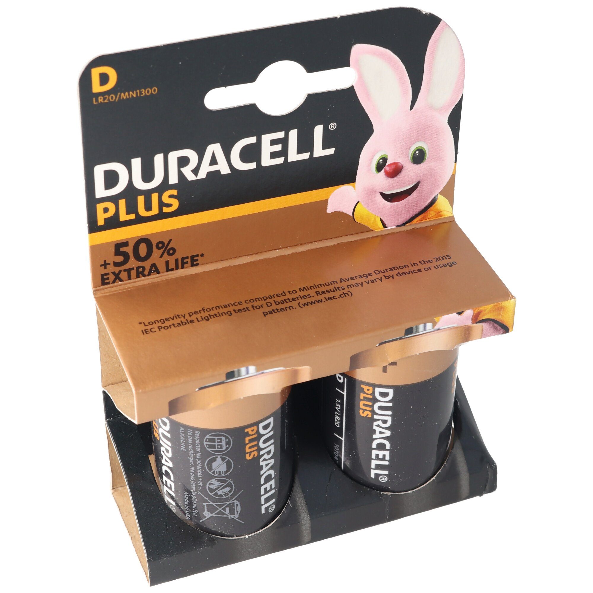 DURACELL Plus V) Batterie, Pack 2er Duracell Mono/D/LR20 (1,5