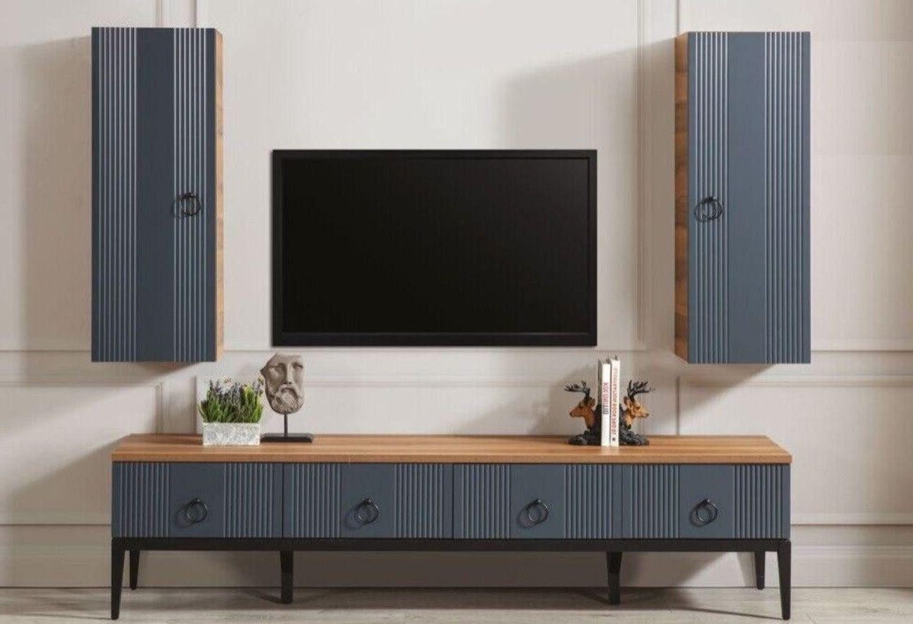 Xlmoebel Wohnwand 2-teiliges Wohnzimmer-Set mit TV-Möbel und 2 Wandregalen, Sideboard, (3-St., 2tlg. Wohnzimmer Set (TV Ständer+Wandschrank), Hergestellt in Europa