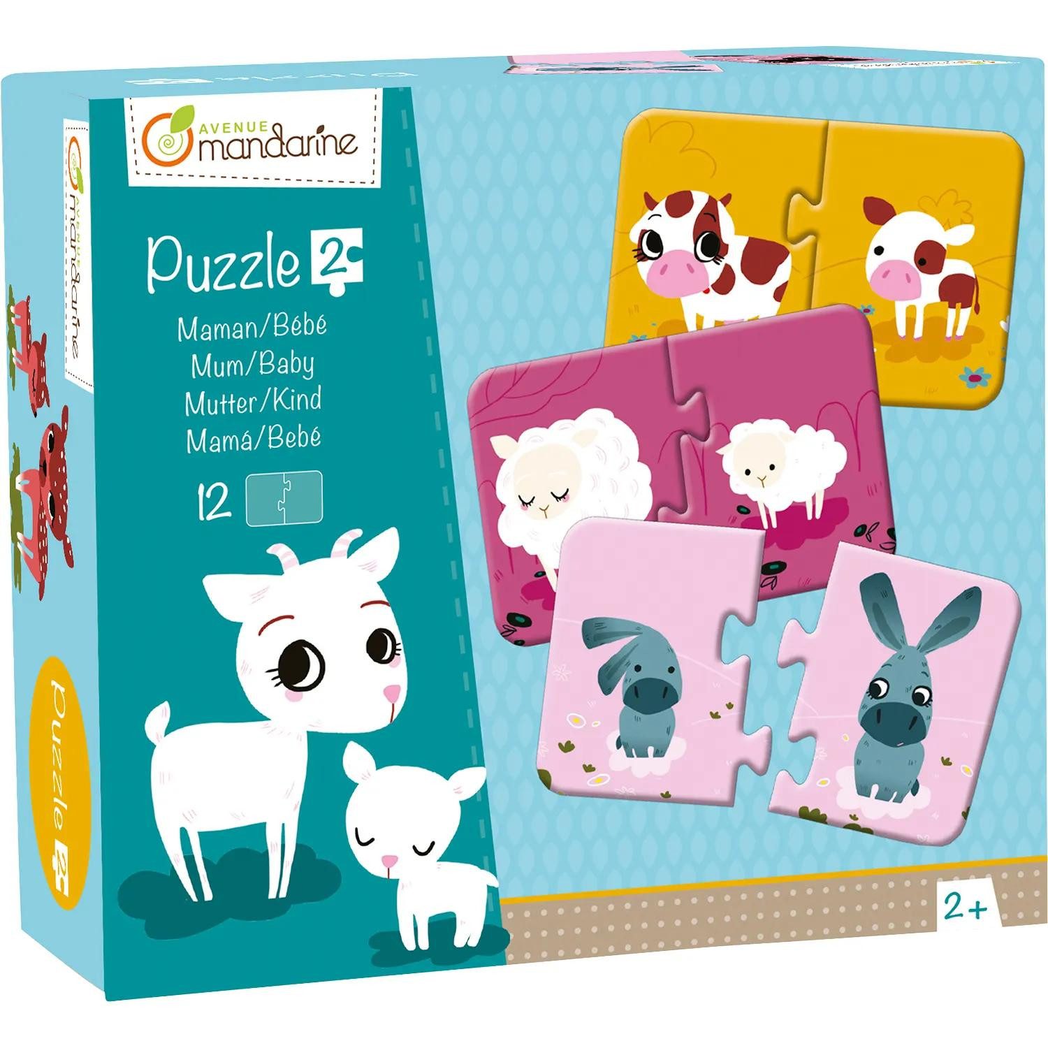 Avenue Mandarine Puzzle 2x 2-teilige Puzzles, Mutter/Baby - Mehrfarbig JE502O, Puzzleteile, Puzzle