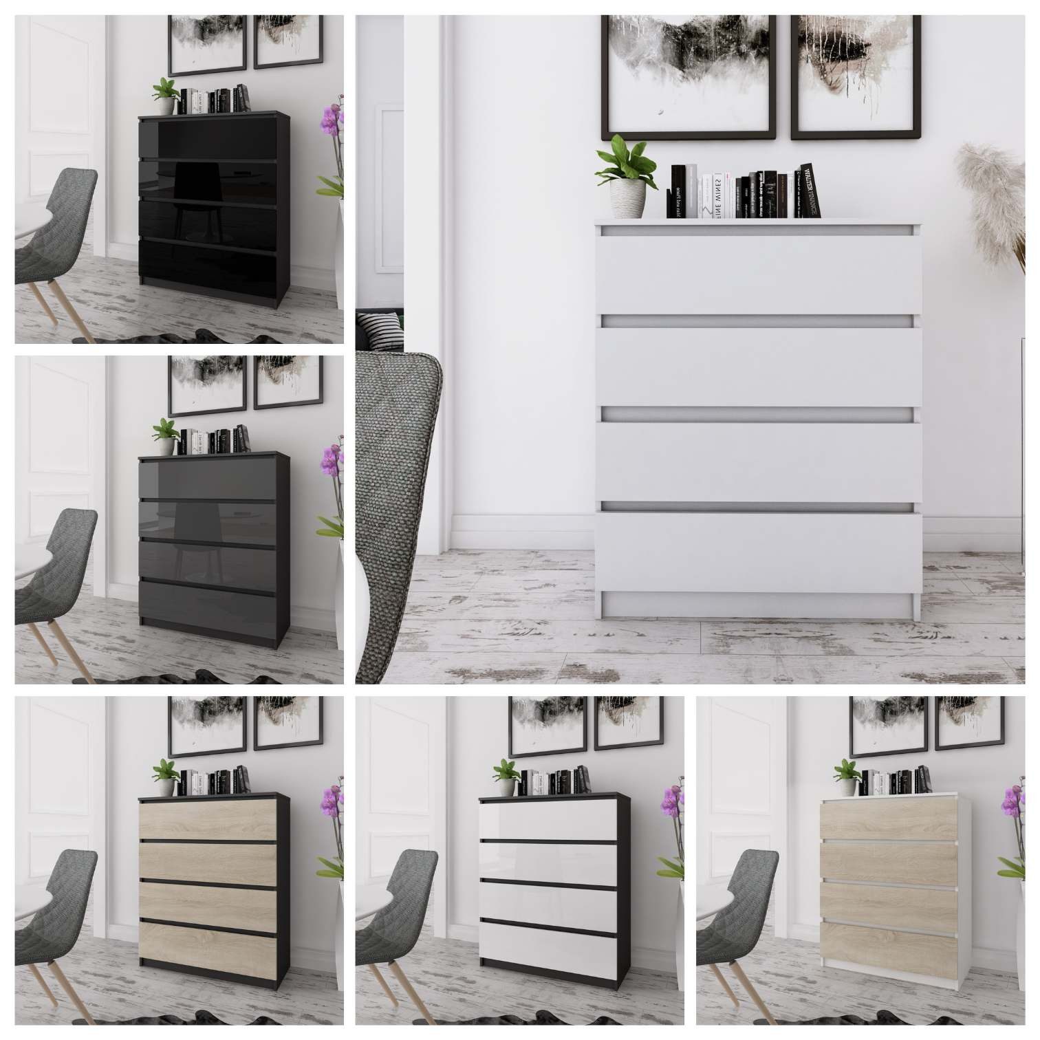 Faizee Мебель Schubkastenkommode Zoe Kommode mit vier Schubladen 80 x 98 x 40 cm