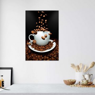 Posterlounge Poster pixelliebe, Fallende Kaffee Bohnen Tasse, Küche Fotografie