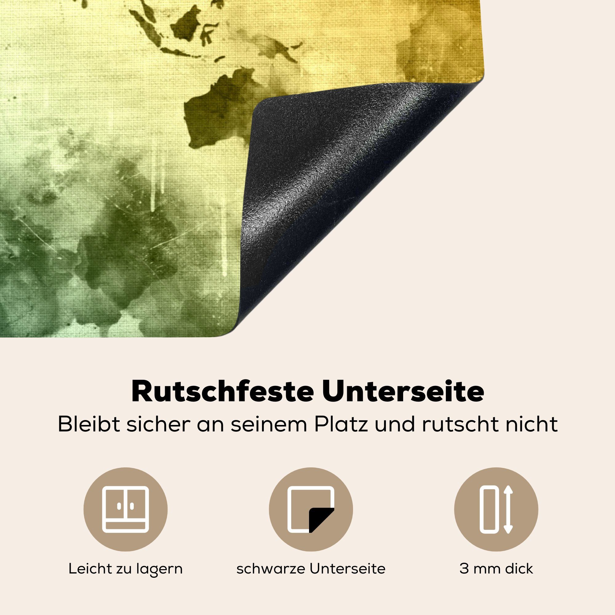 MuchoWow Herdblende-/Abdeckplatte Blau, 81x52 Induktionskochfeld Grün tlg), die Vinyl, - - cm, Ceranfeldabdeckung (1 für küche, Schutz Weltkarte