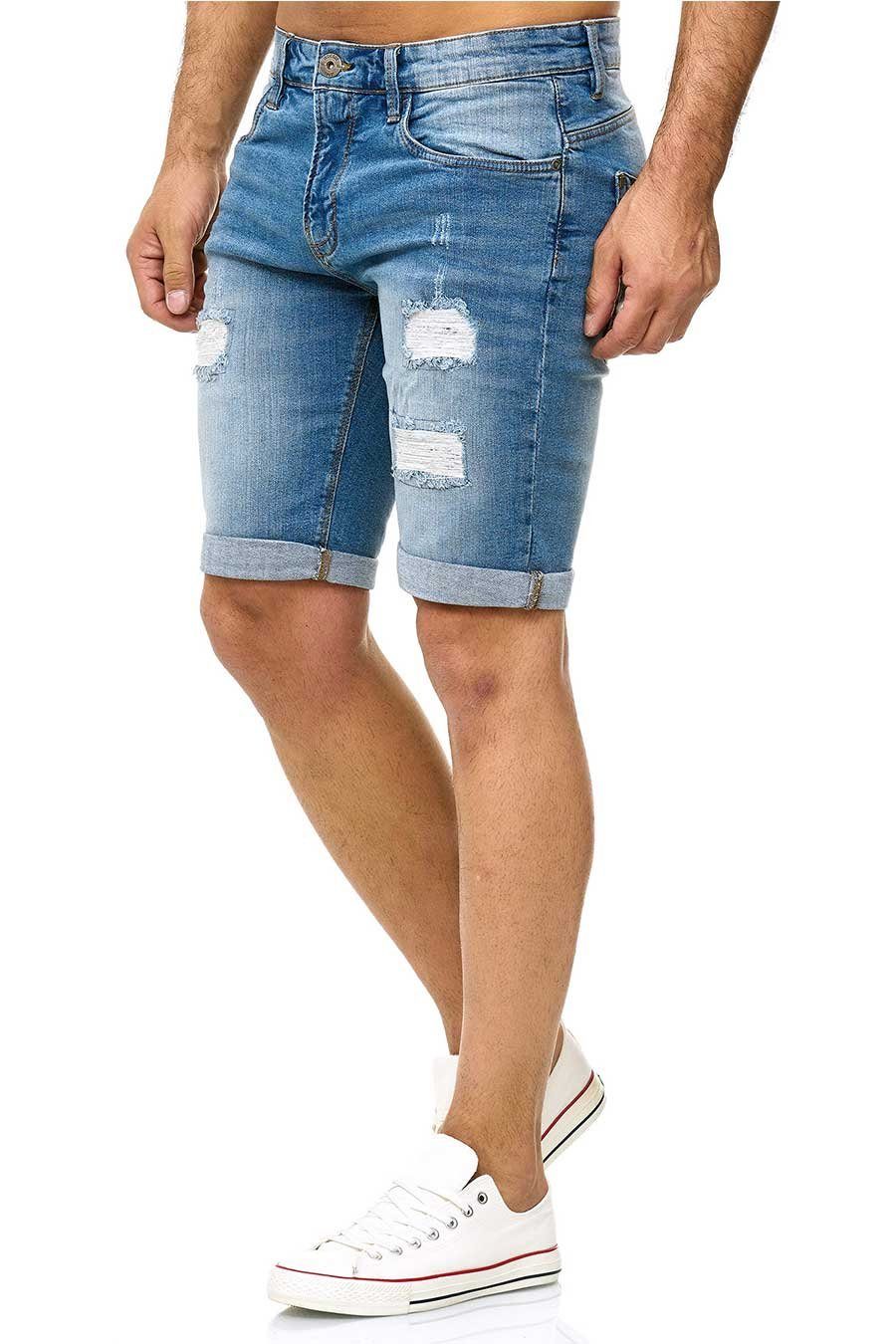 Indicode Blue & Wash mit Destroyed Shorts Used-Look KADEN HOLES Effekt