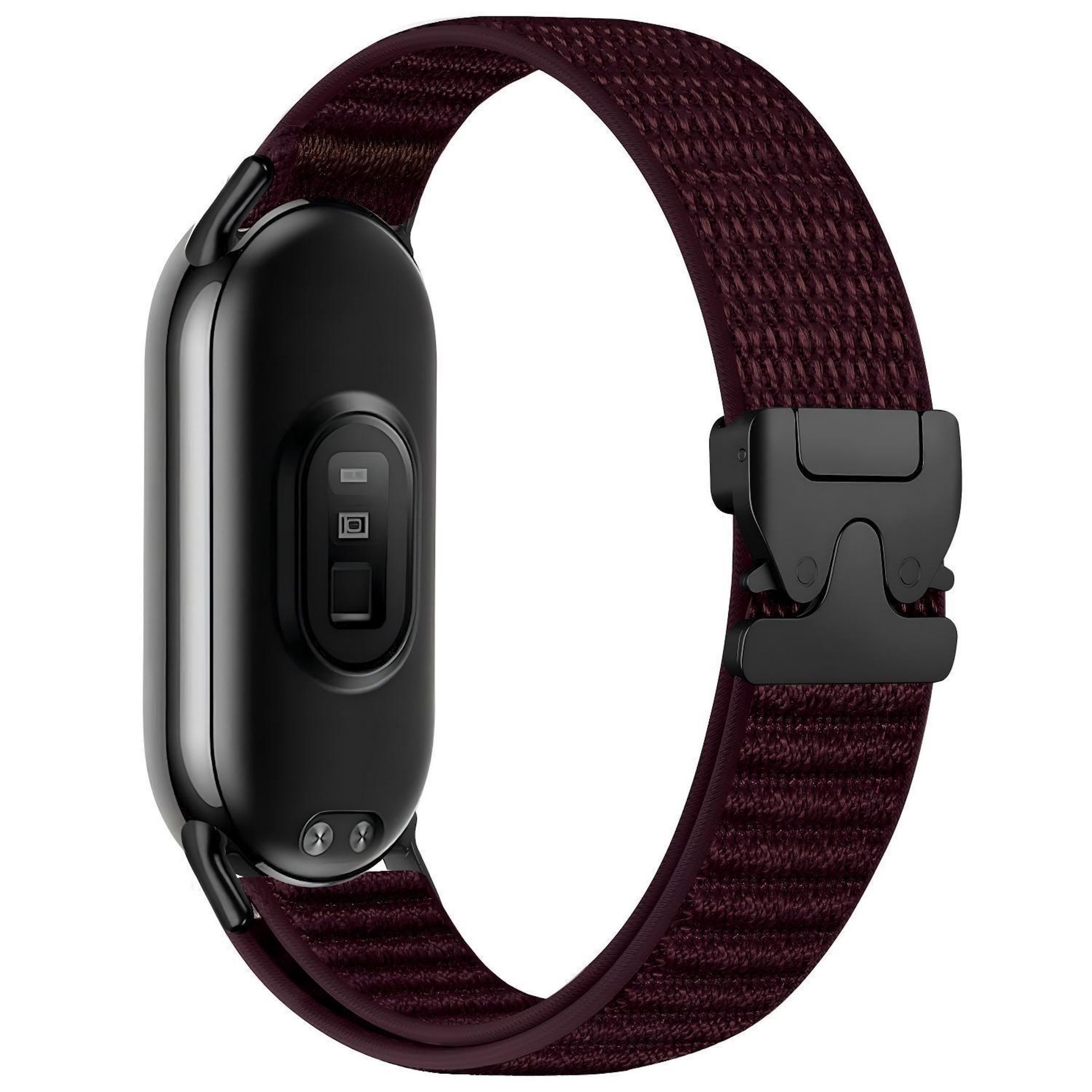 Wigento Smartwatch-Armband Nylon für Xiaomi Smart Band 10 / 9 / 8 Parachute Schnalle Weinrot, Edelstahl Schnalle, verstellbare Länge
