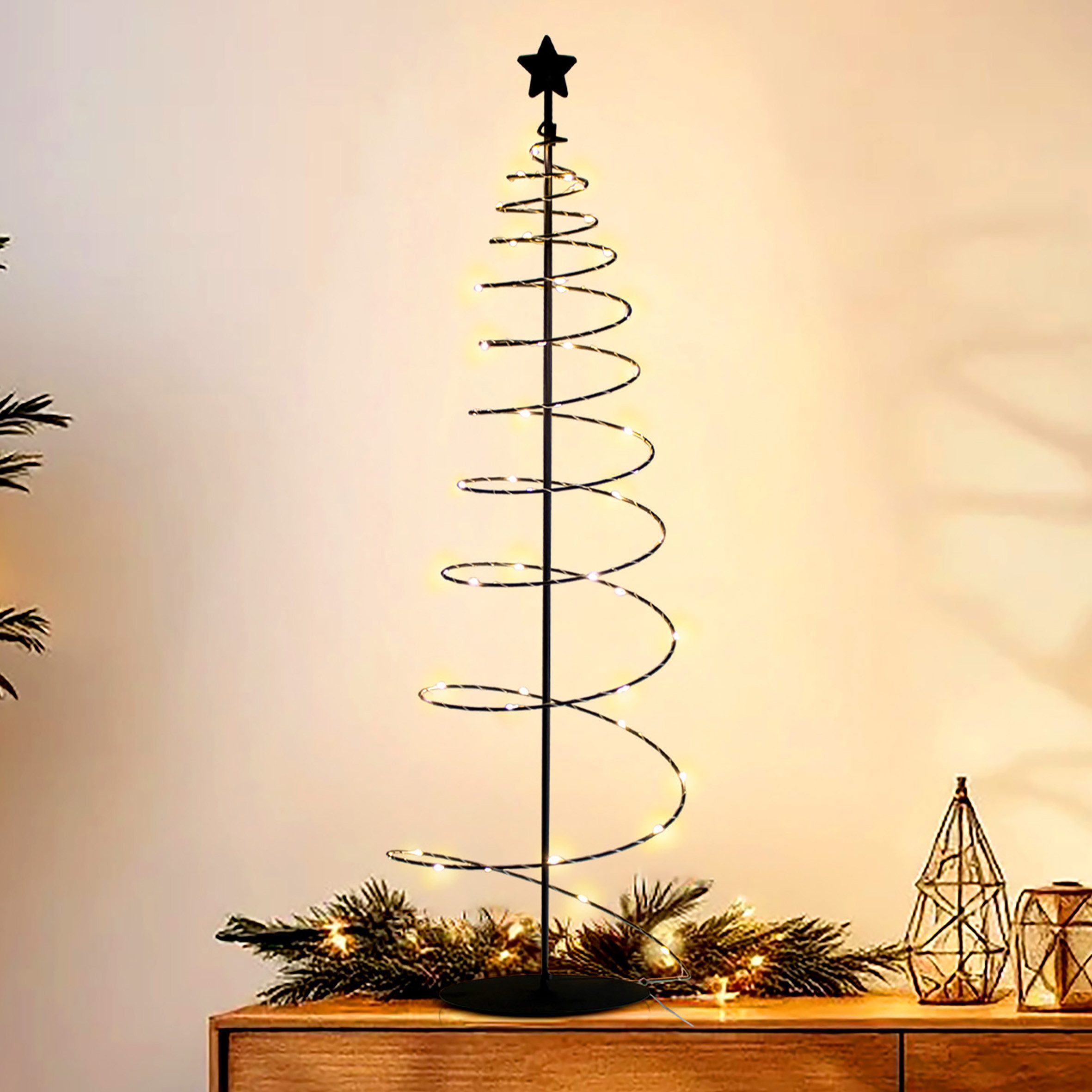 Spetebo LED-Dekofigur Spiral Weihnachtsbaum mit 47 LED aus Metall in schwar günstig online kaufen