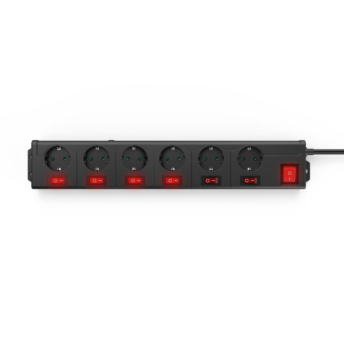 Hama Mehrfachsteckdose 6-fach Steckerleiste, mit Schalter Steckdosenleiste 6-fach (Schalterbeleuchtung, separate Ein- / Ausschalter, Schutzkontaktstecker, Kabellänge 1,4 m)