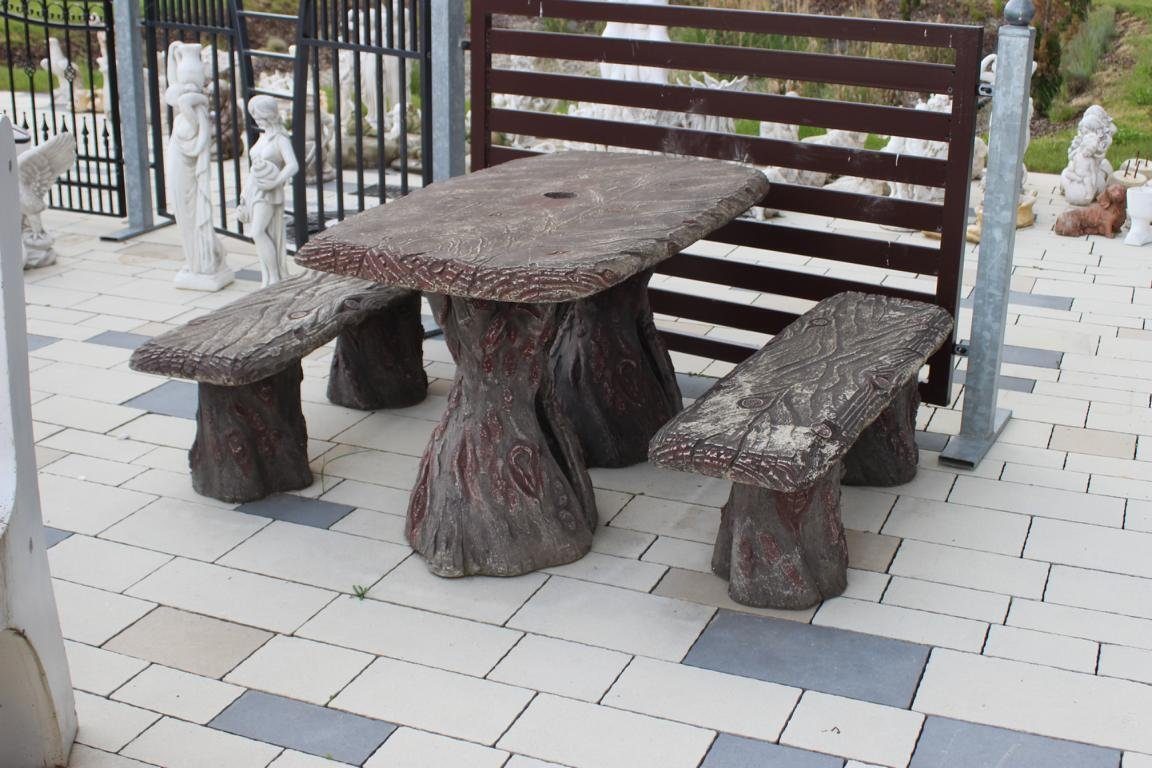 JVmoebel Gartentisch Gartenmöbel Tisch mit 2 Bänke Terrasen Möbel Stein  Garten Sofort (3-St)