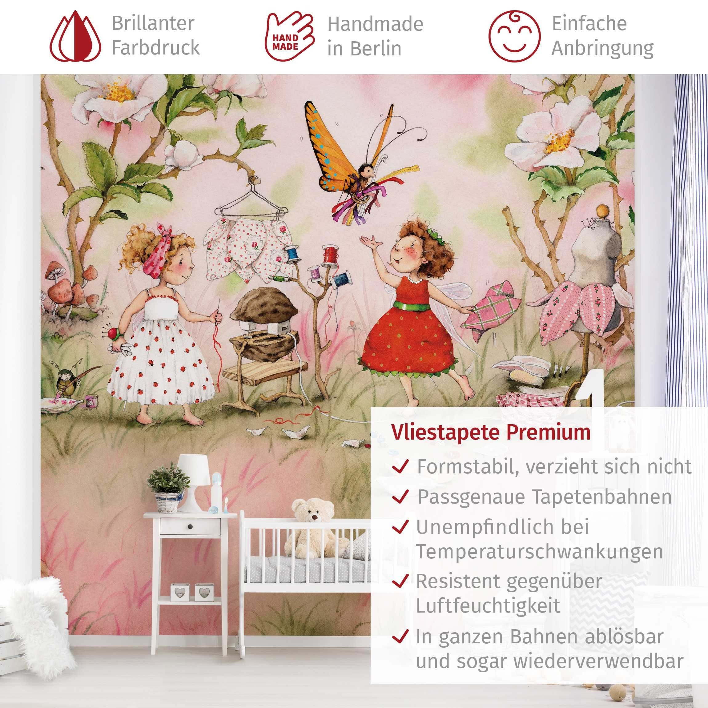 Bilderdepot24 Kindertapete Kinderzimmer Erdbeerinchen Erdbeerfee Kinder Wanddeko Rosa Blumen, Glatt, Matt, (Vliestapete inkl. Kleister oder selbstklebend), Mädc – Bild 3 von 5