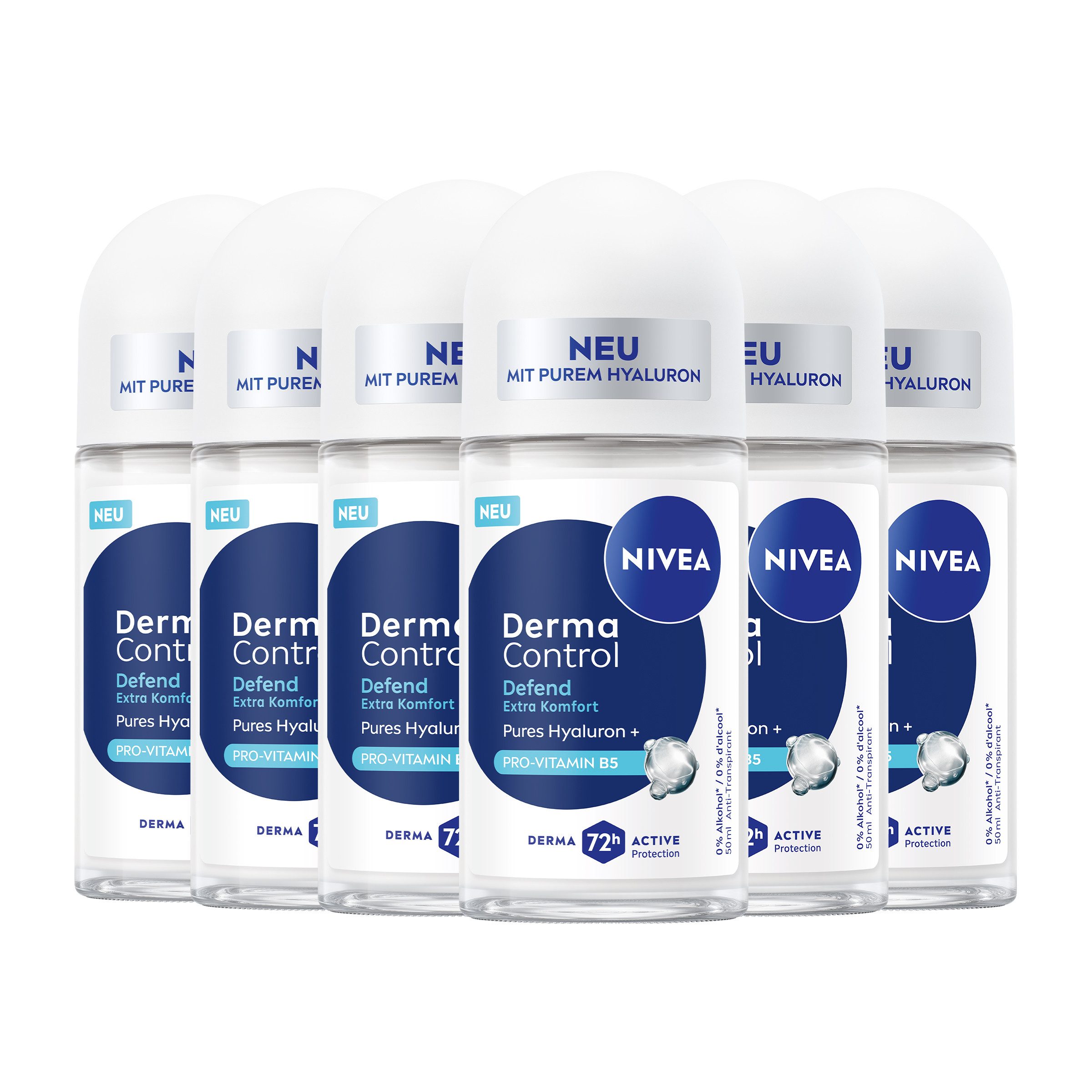 Nivea Deo-Roller Deodorant Derma Control Defend Roll-On 6 x 50ml, 6-tlg.
