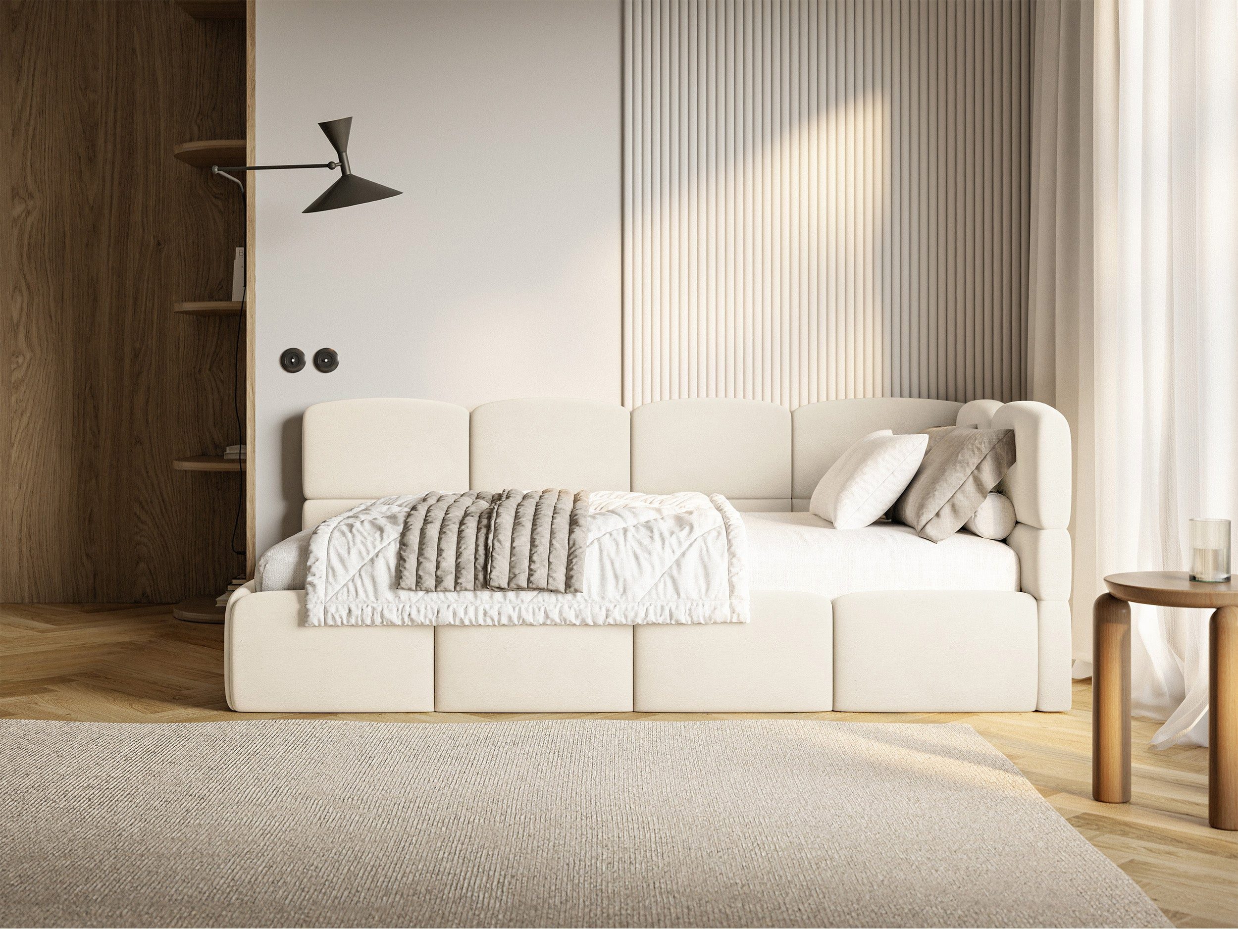 Selsey Jugendbett CLOUDY, mit Kopfteil, Matratze & Stauraum, Easy-Clean-Velours, 120x200 cm