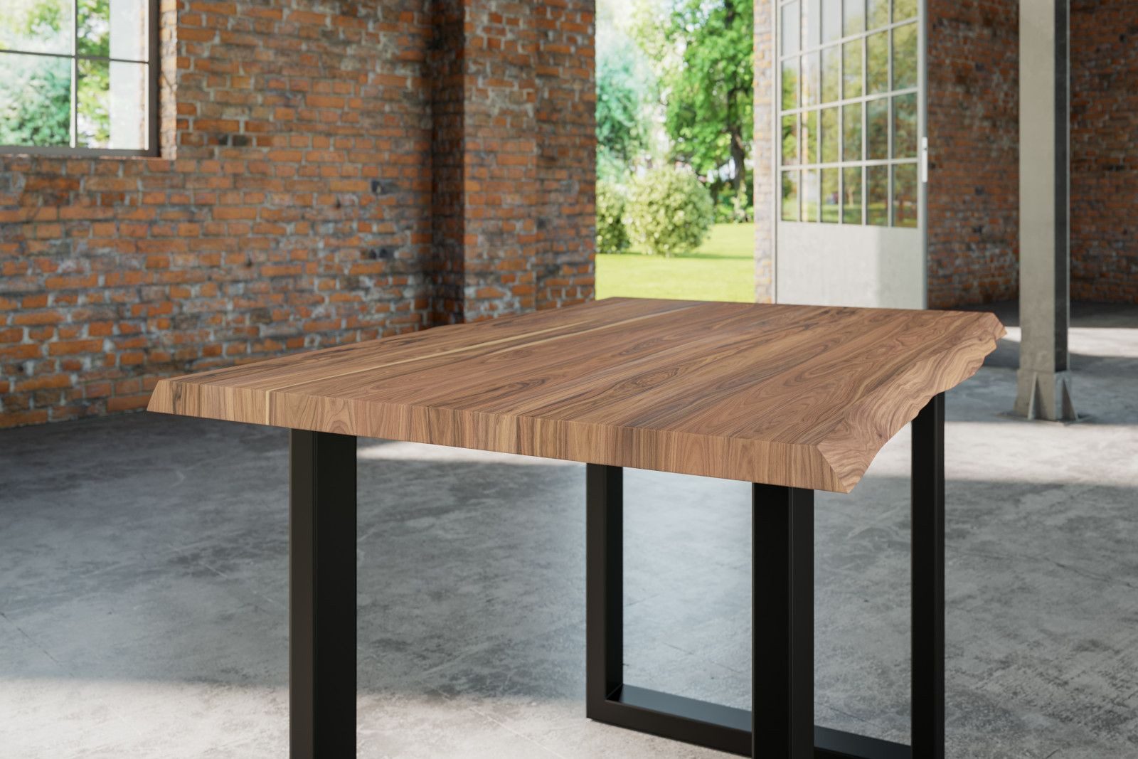 SAM® Baumkantentisch Rock, massives Akazienholz, Baumkante, Metallgestell U-Form schwarz