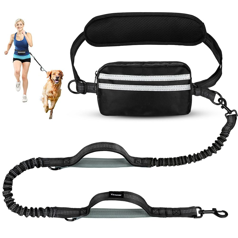 Ledander Joggingleine Hunde mit Bauchgurt,mit Leine für mittelgroße und große Hunde, Einzel-Leinen-Set, Joggingleine Freihändige,Leine Hund mit Gürteltasche, Reflektierend