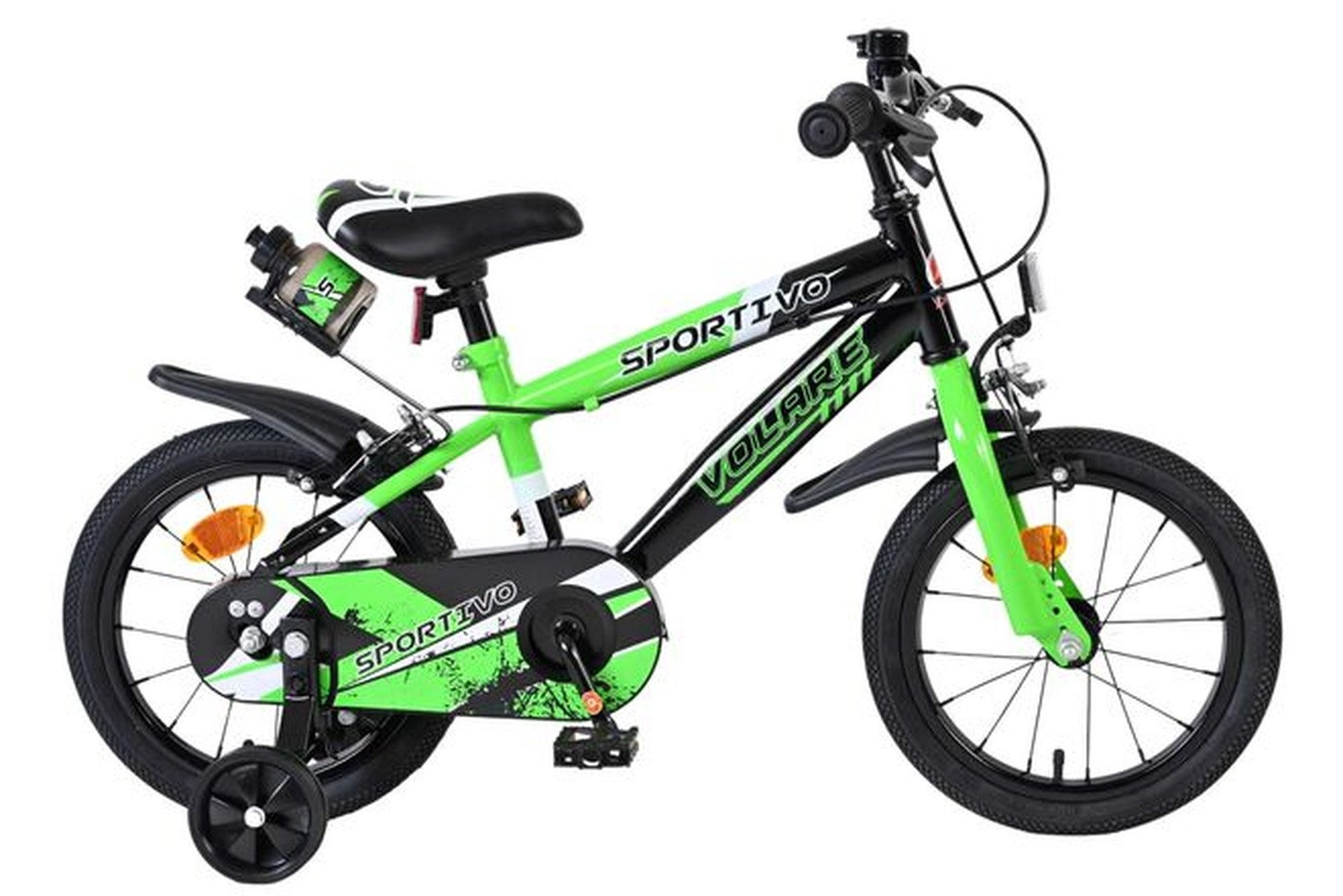 Volare Kinderfahrrad Sportivo Kinderfahrrad Jungen - 14 Zoll - Grün/Schwarz - 2 Handbremsen, Alter 3