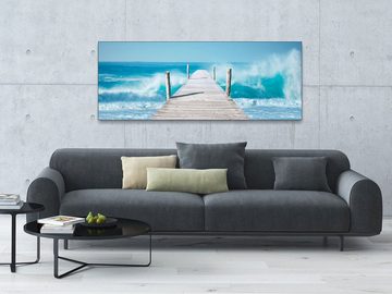 Levandeo® Wandbild, Wandbild 30x80cm Leinwand Waves Steg Strand Urlaub Deko Wanddeko