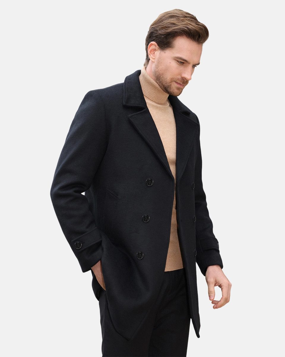 Allthemen Wollmantel Herren kurzer Wintermantel Zweireihige Cabanjacke Winter