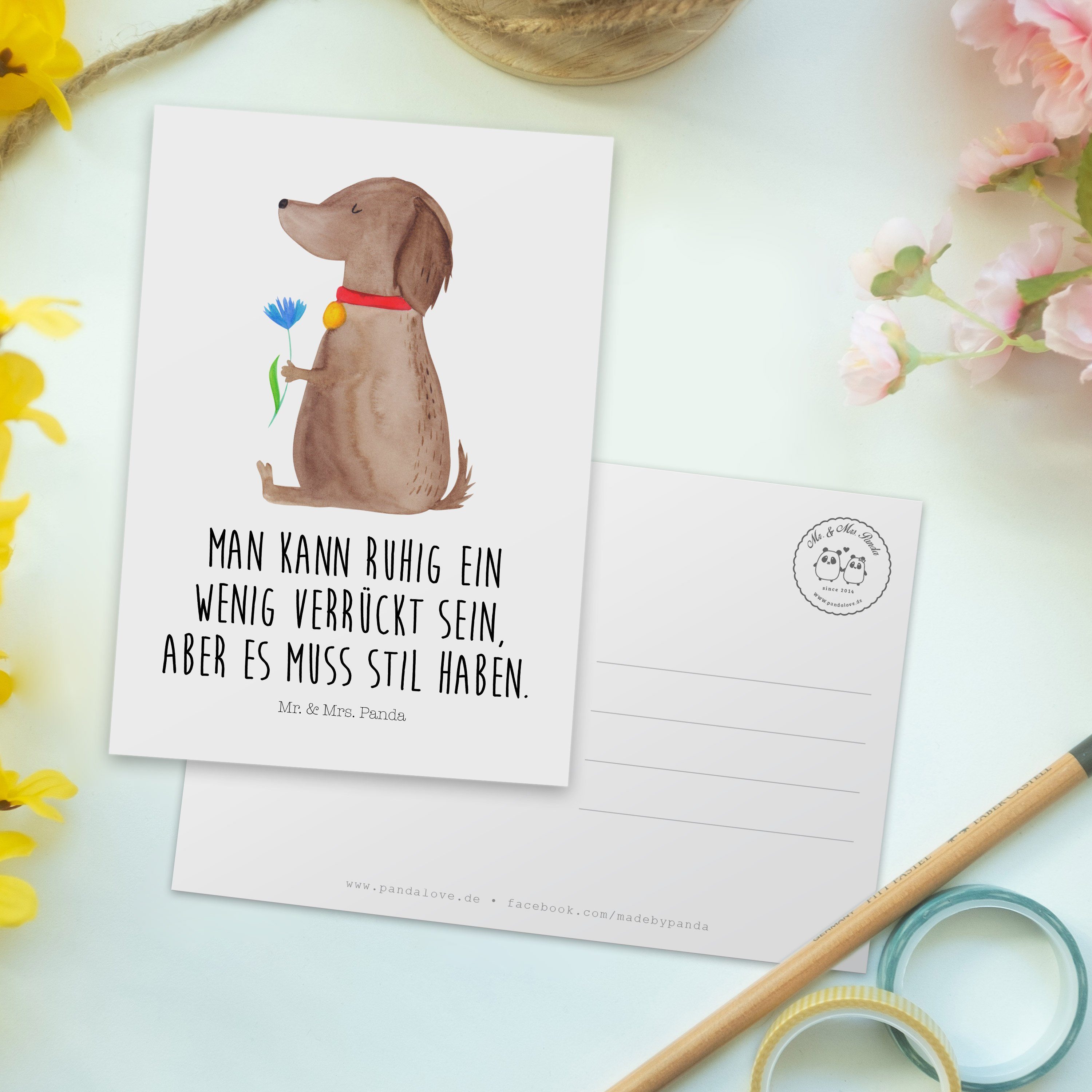 Einladungskarte, - Hund Dankeskarte Weiß Geschenk, Panda Mr. & - Postkarte Blume Einladung, Mrs.