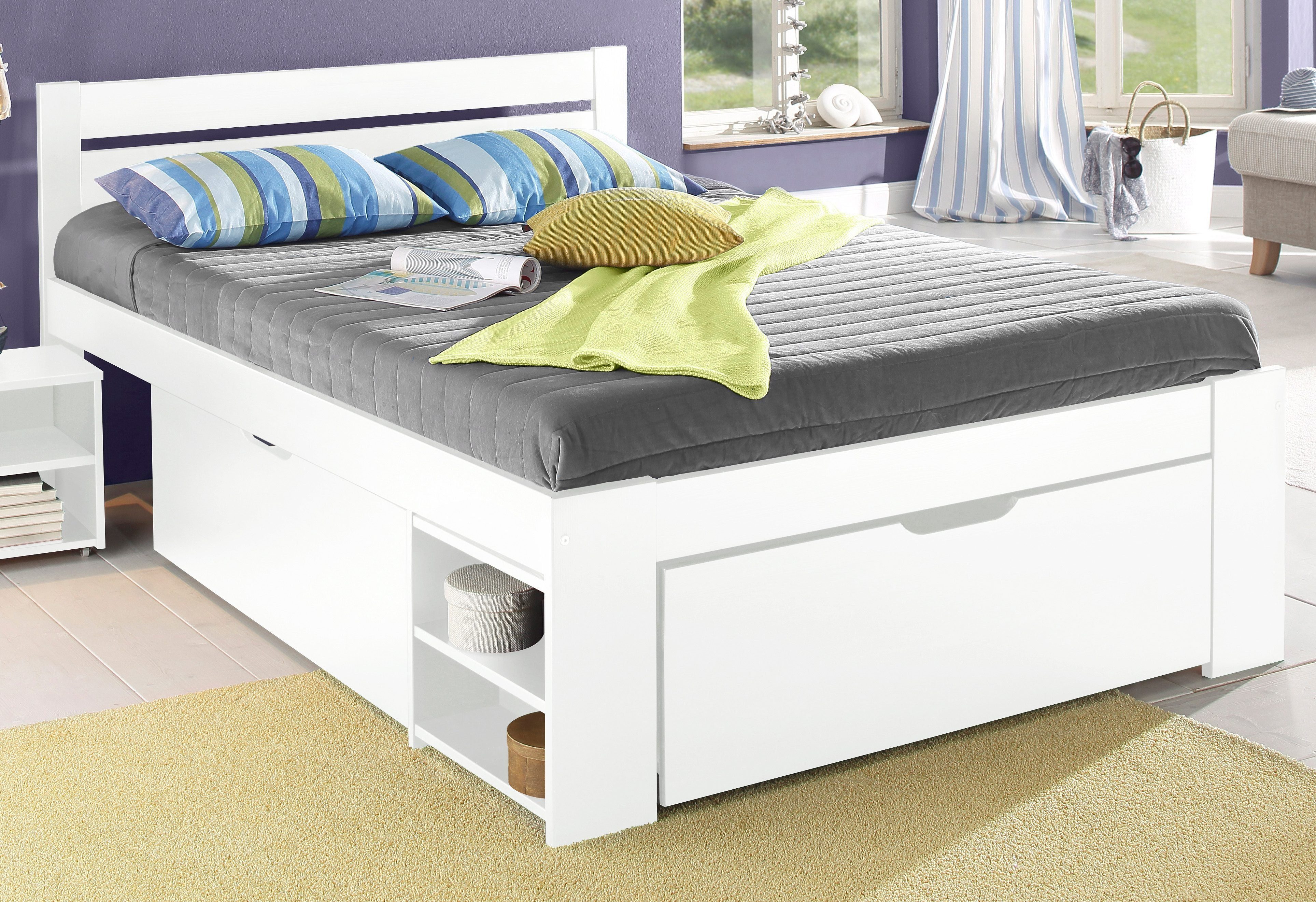 Home affaire Massivholzbett "HANNES " mit Schubladen und Regalen, Nachtschr günstig online kaufen