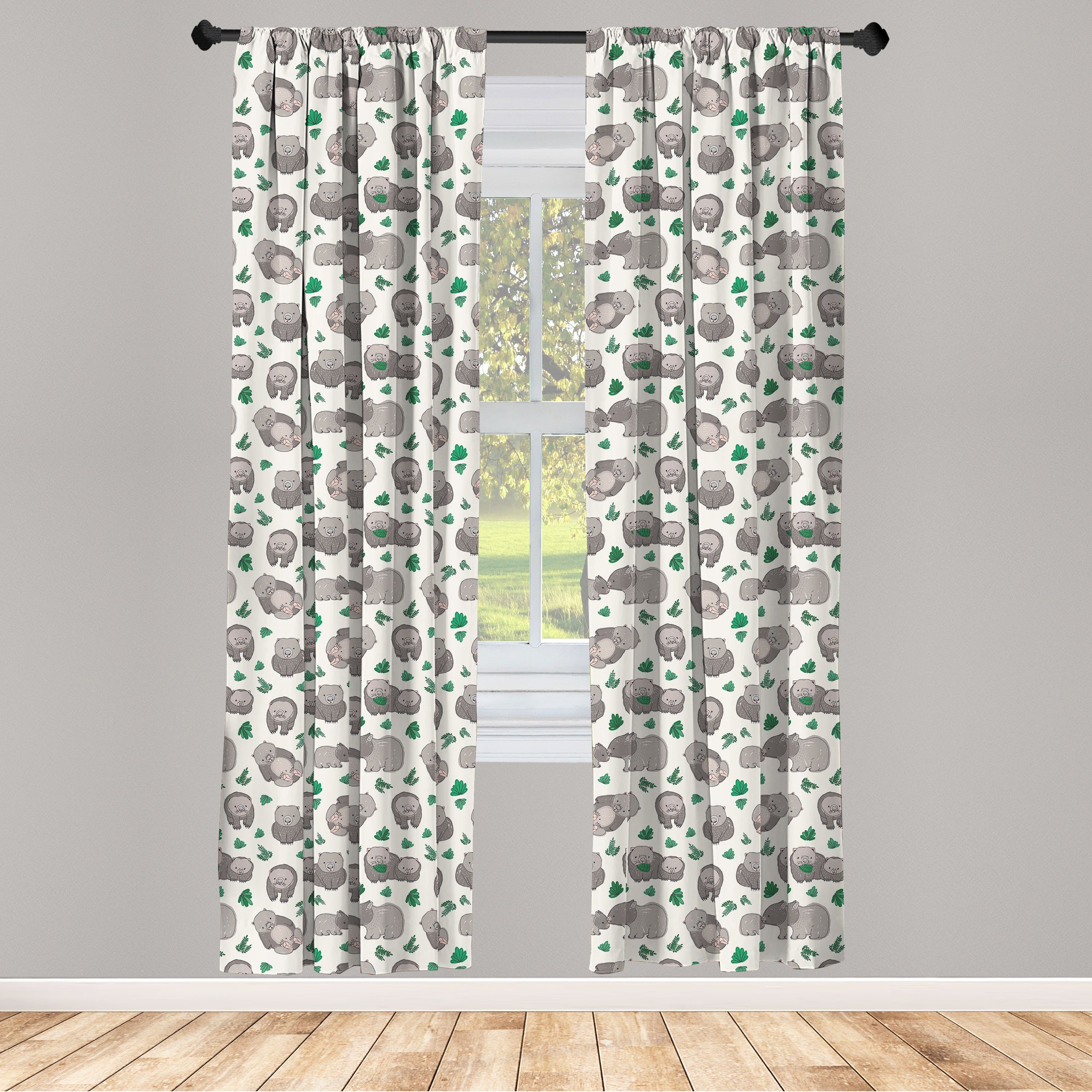 für Wombats Abakuhaus, Schlafzimmer Tier Dekor, mit Wohnzimmer Gardine Blattpflanzen Microfaser, Vorhang