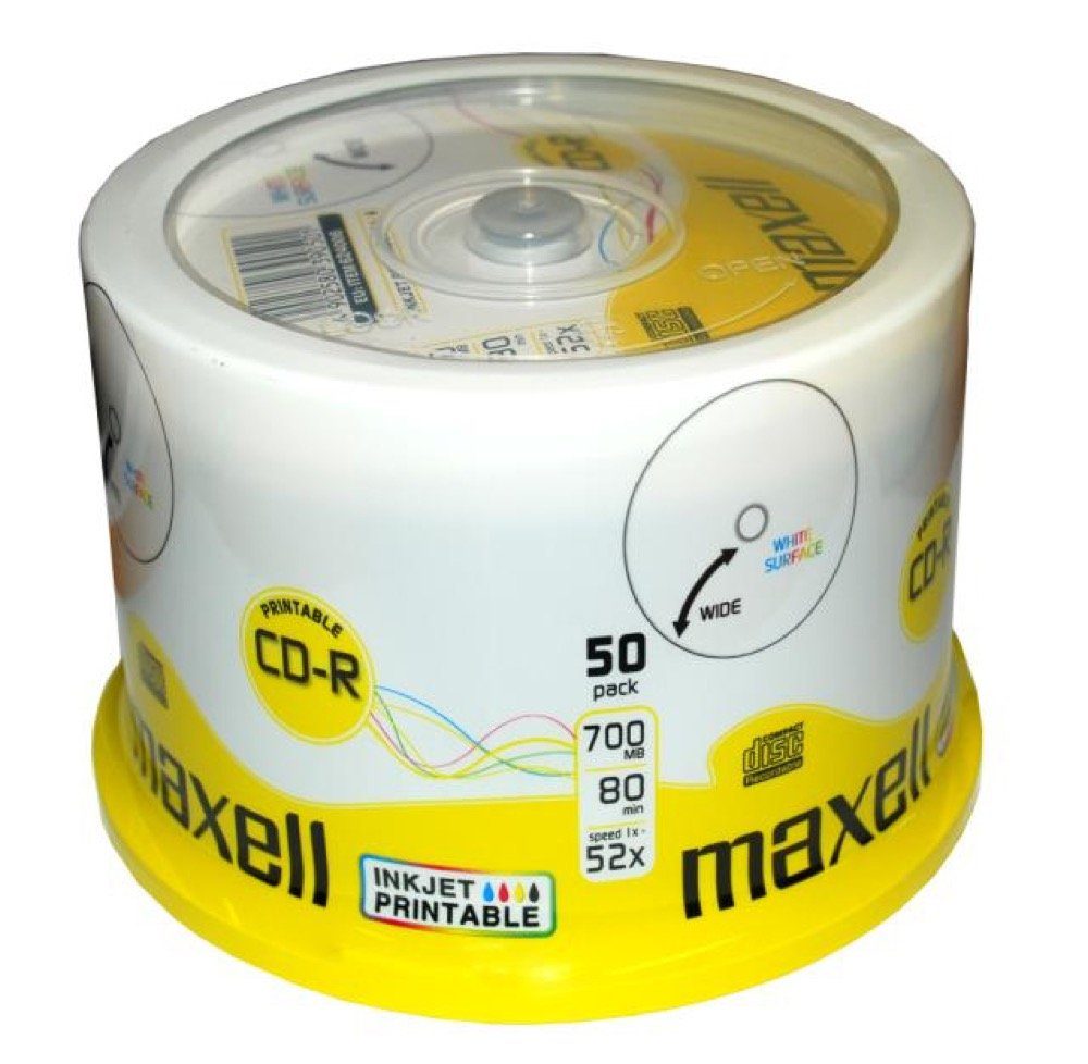 Maxell CD-Rohling 50 Maxell Rohlinge CD-R full printable 80Min 700MB 52x Spindel