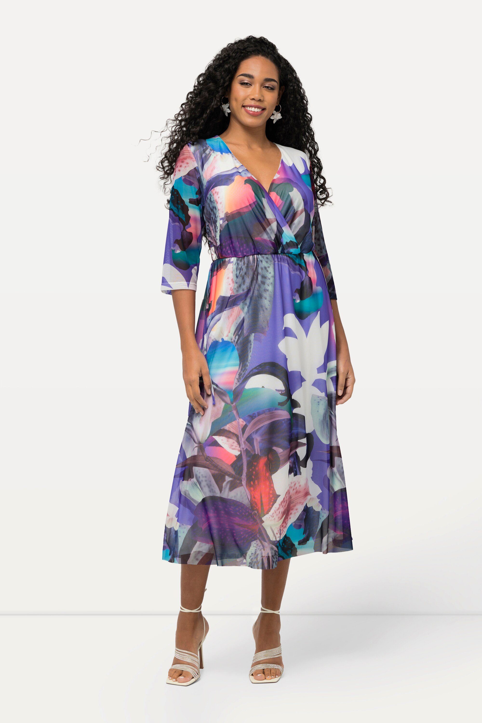 Ulla Popken Abendkleid Meshkleid Blüten Wickeloptik günstig online kaufen